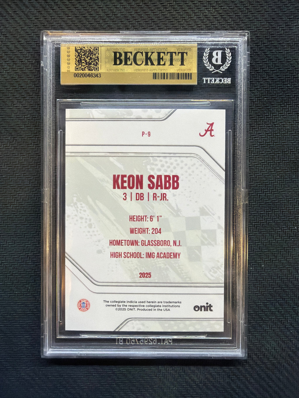 2025 Onit Alabama Keon Sabb Teal BGS 10 Alabama