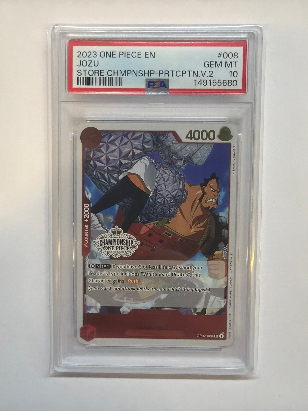 2023 ONE PIECE PROMOS STORE CHAMPIONSHIP-PARTICIPATION VOL.2 #008 JOZU PSA 10 080