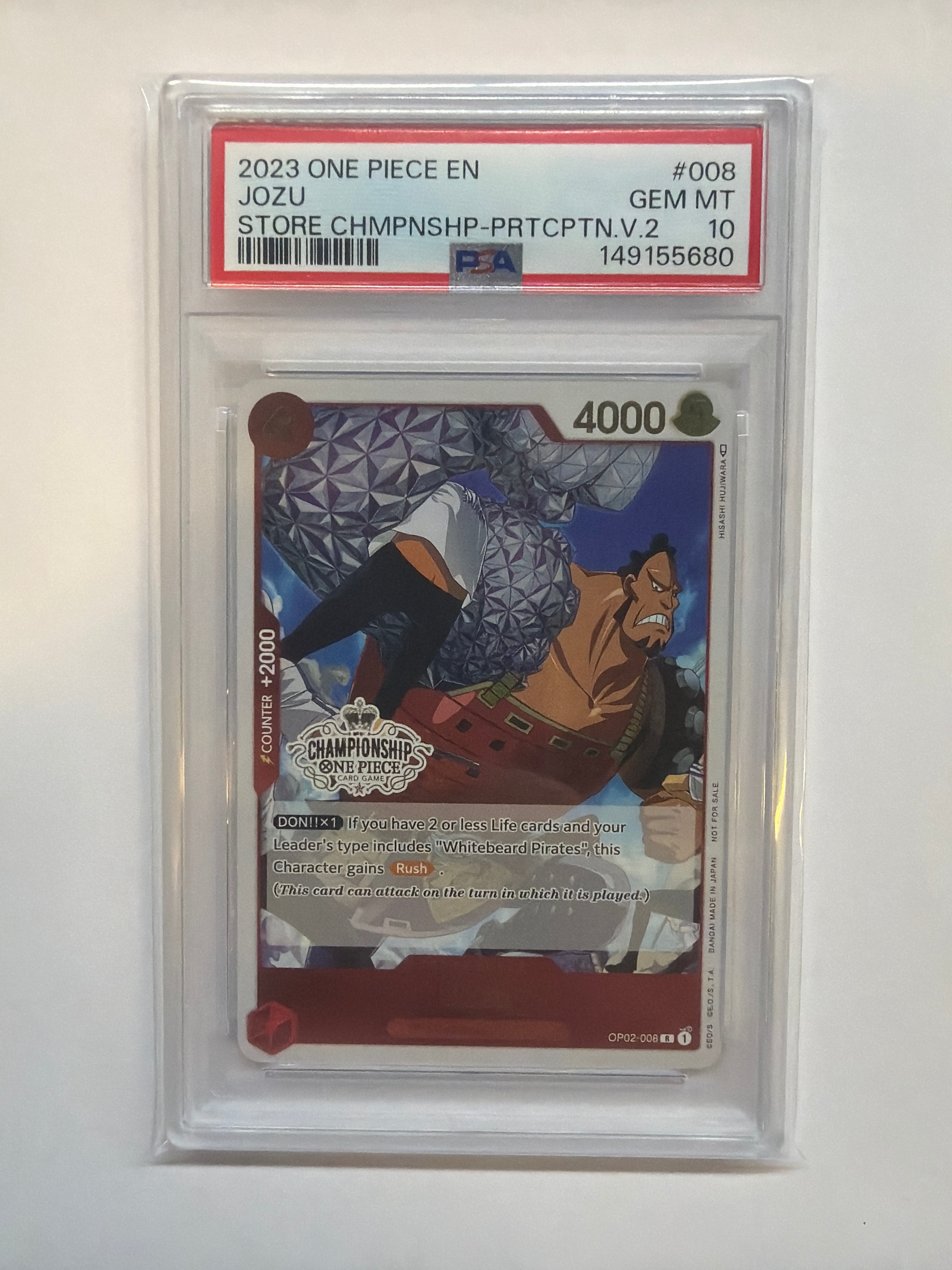 2023 ONE PIECE PROMOS STORE CHAMPIONSHIP-PARTICIPATION VOL.2 #008 JOZU PSA 10 080