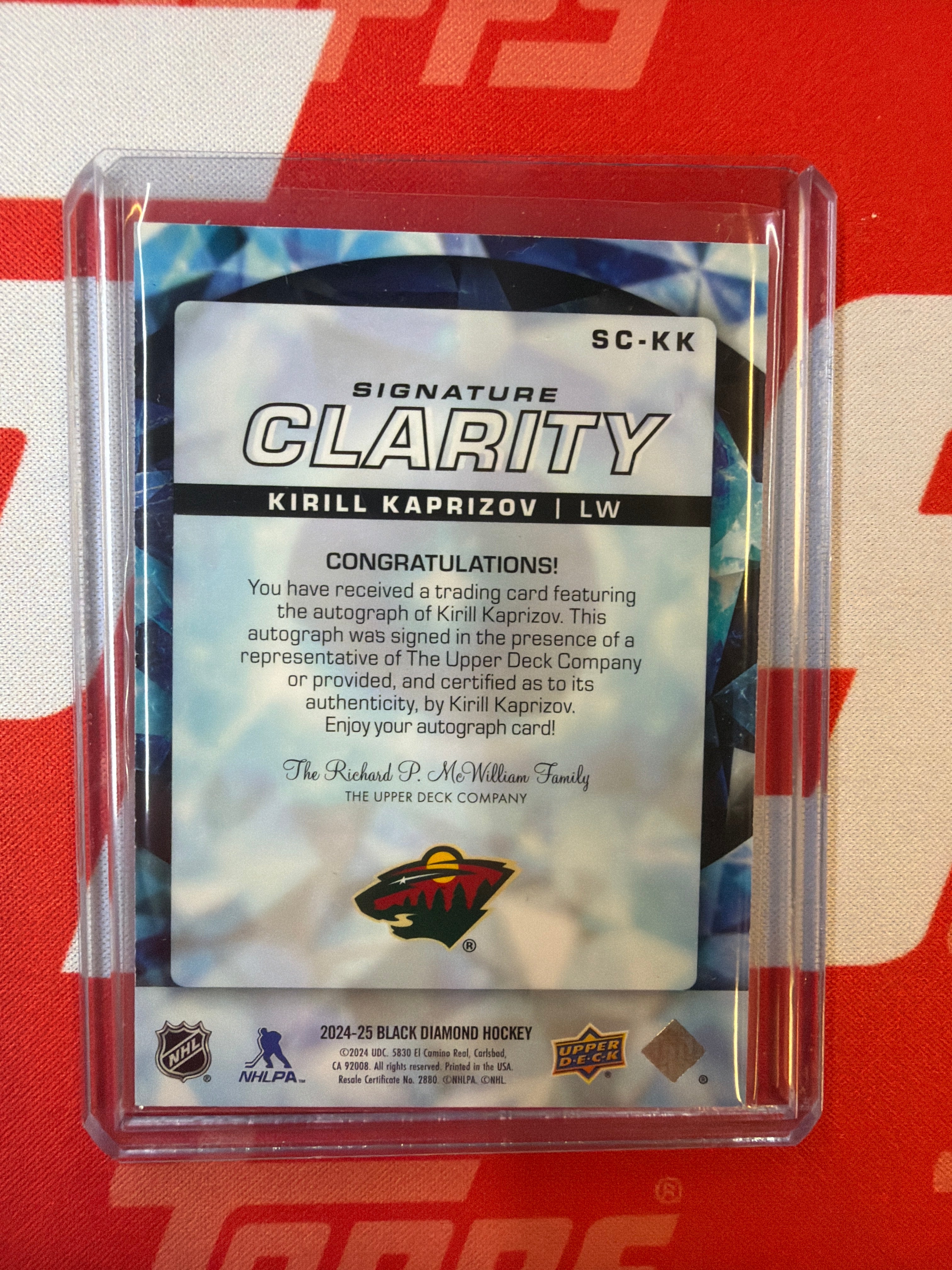 2024-25 Upper Deck Clarity Kirill Kaprizov Auto /10