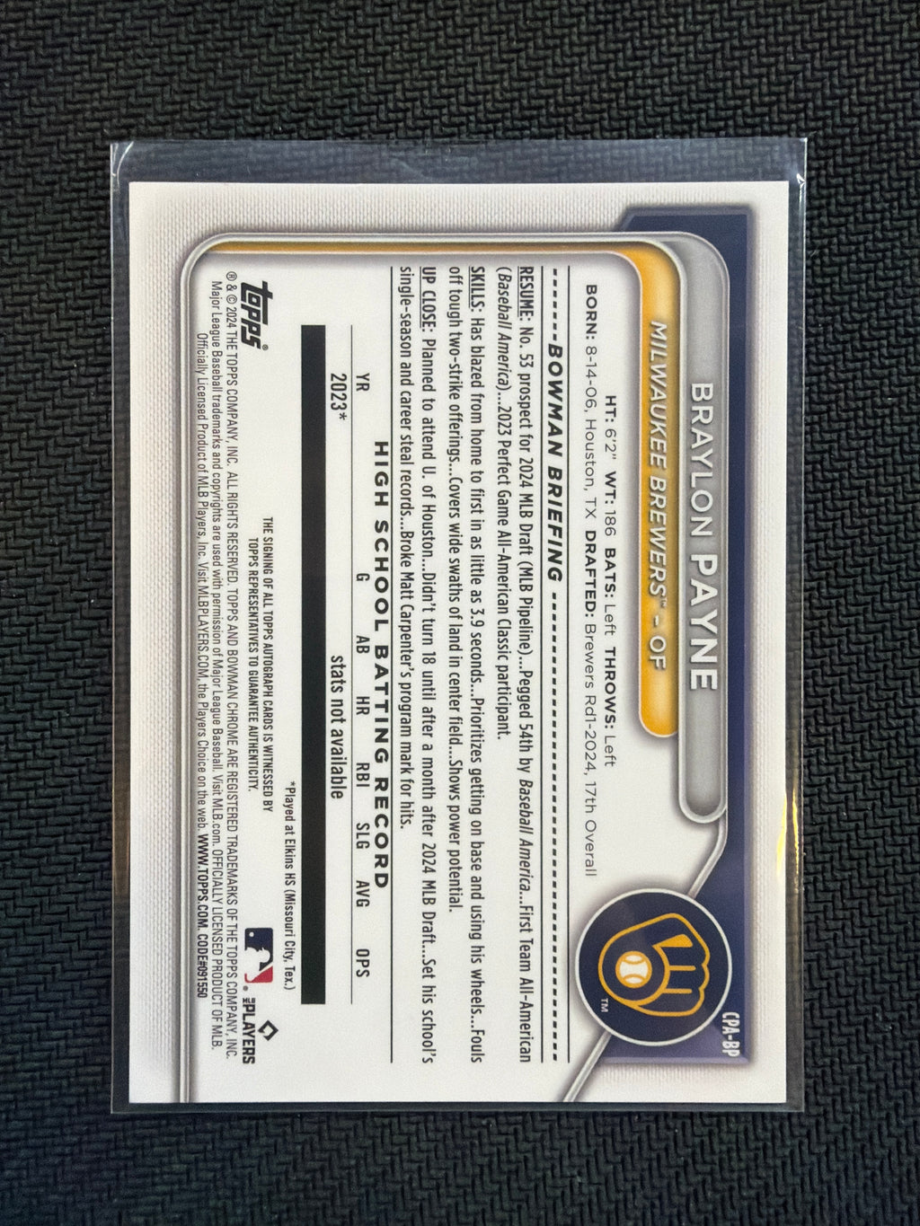 2024 Bowman Chrome Braylon Payne True Blue 1st Auto /150