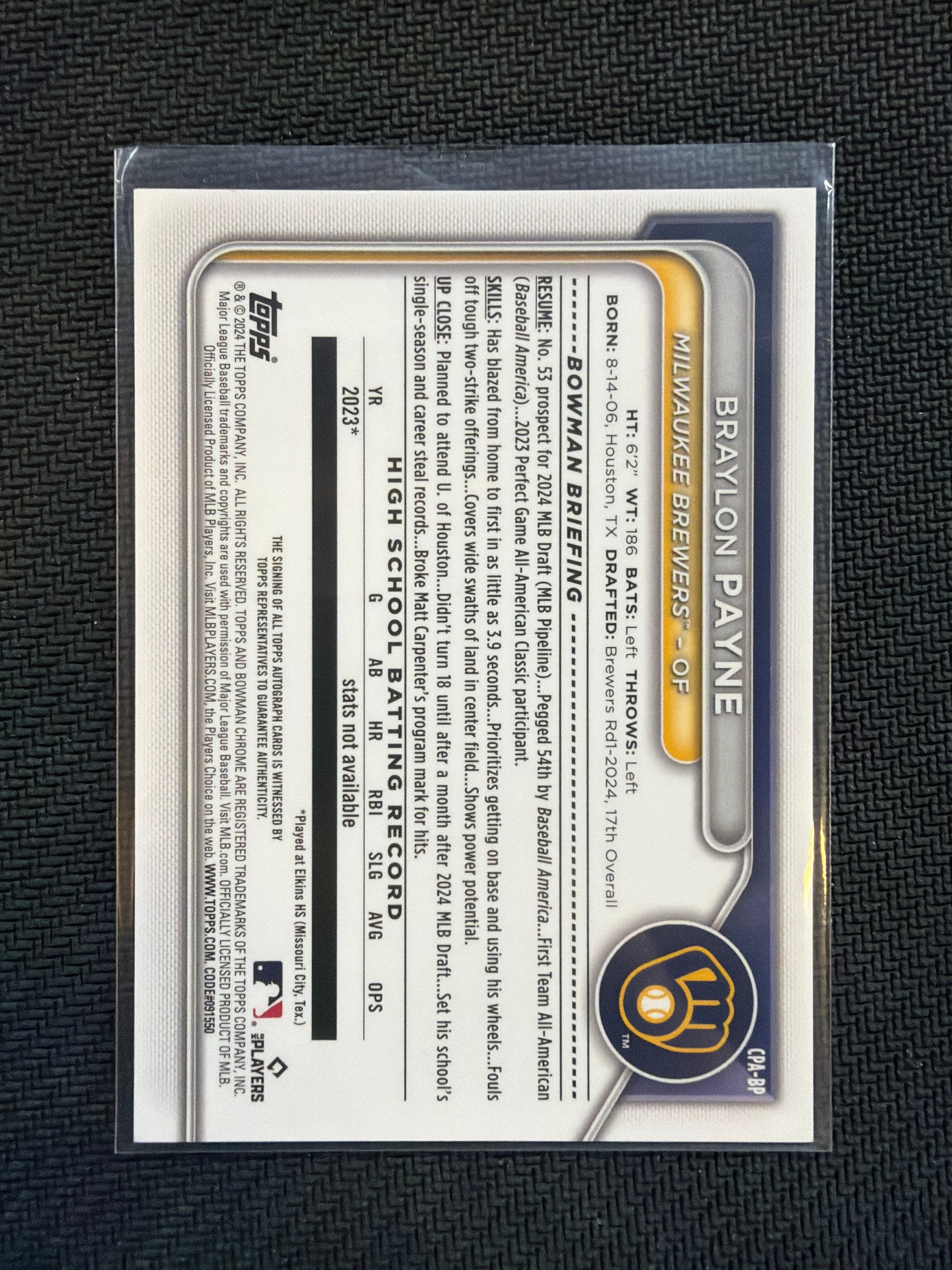 2024 Bowman Chrome Braylon Payne True Blue 1st Auto /150