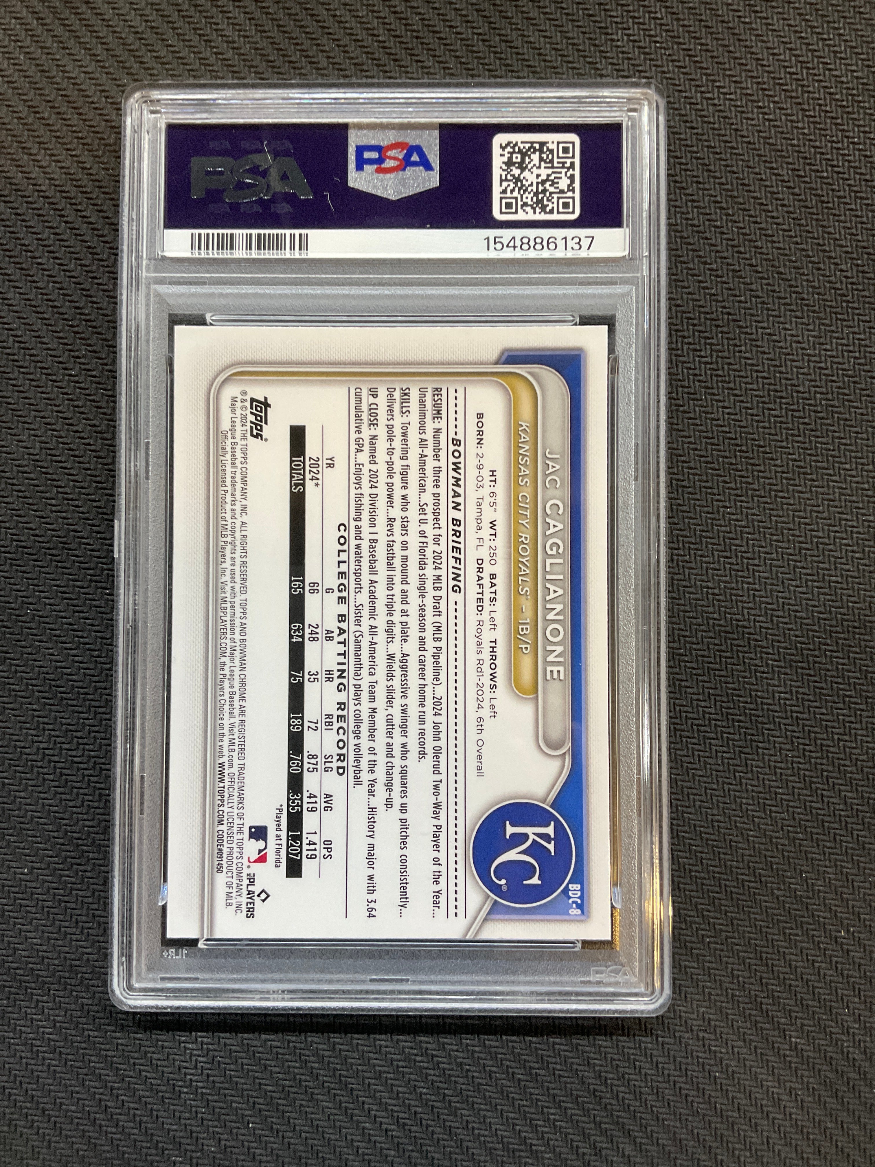 2024 Bowman Draft Jac Caglianone Chrome PSA 9