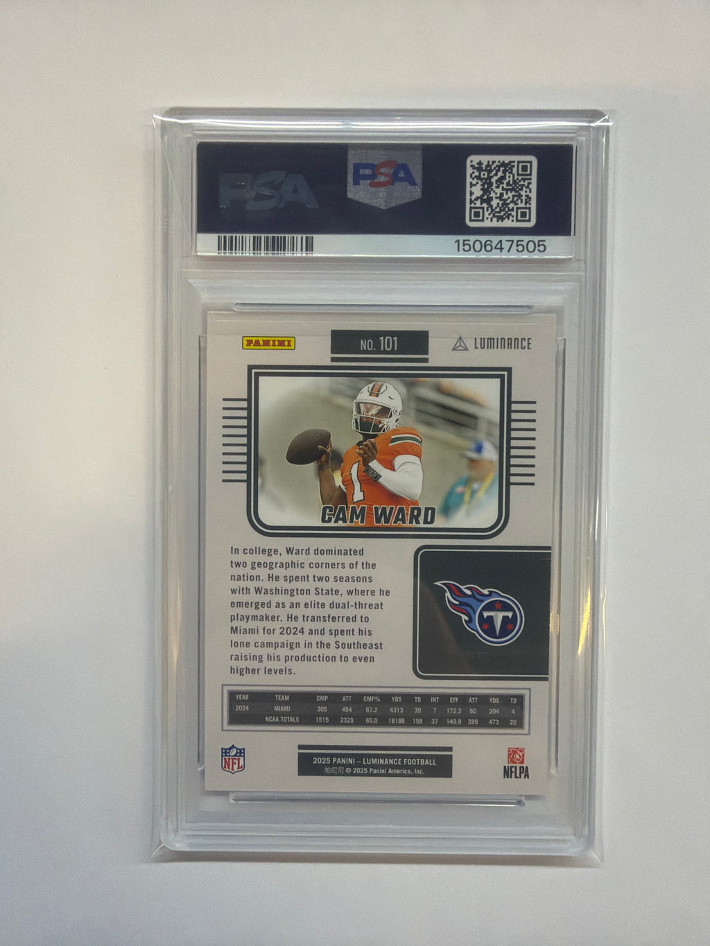 2025 Luminance Cam Ward Purple /249 PSA 10 Miami