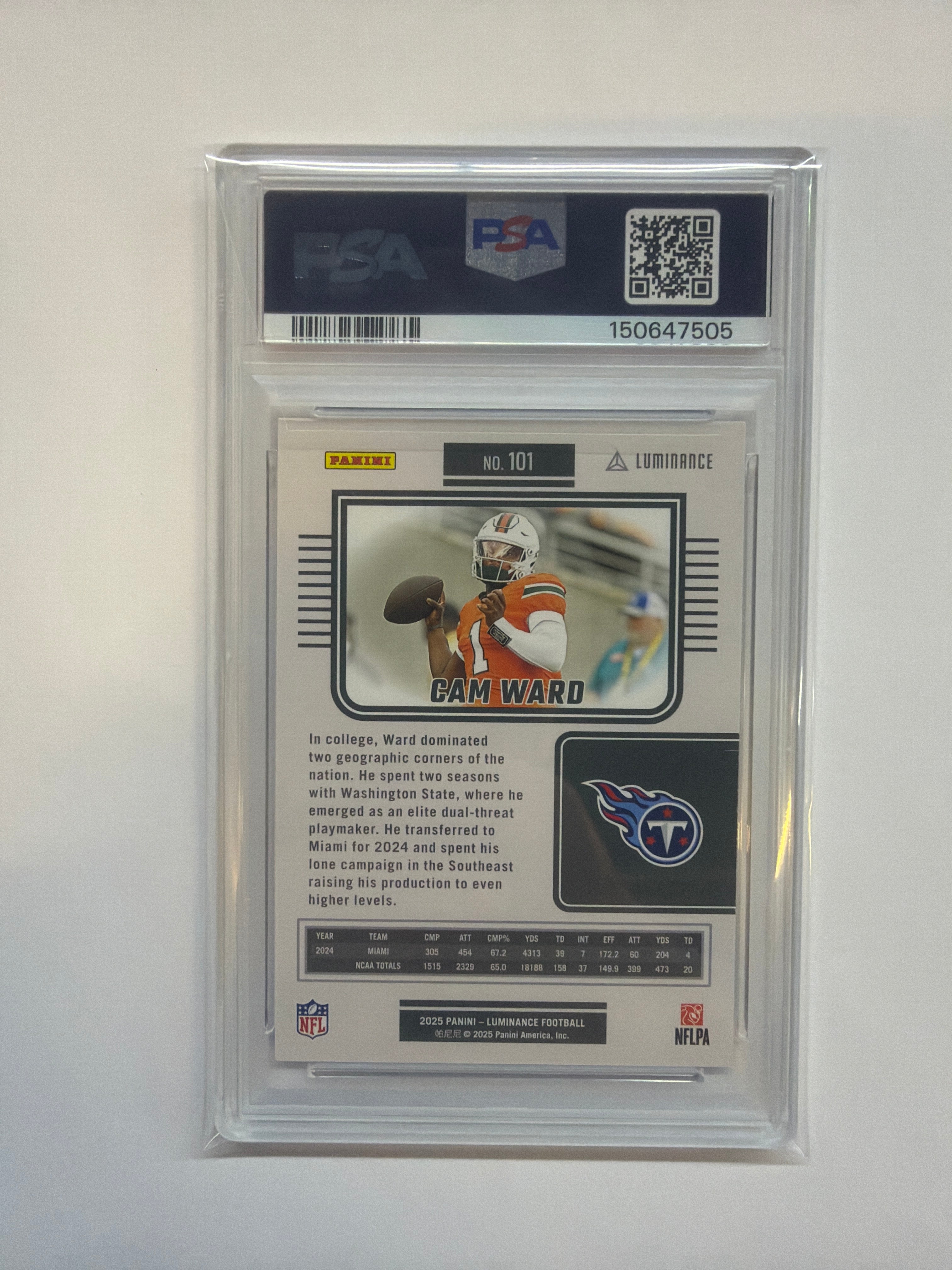 2025 Luminance Cam Ward Purple /249 PSA 10 Miami