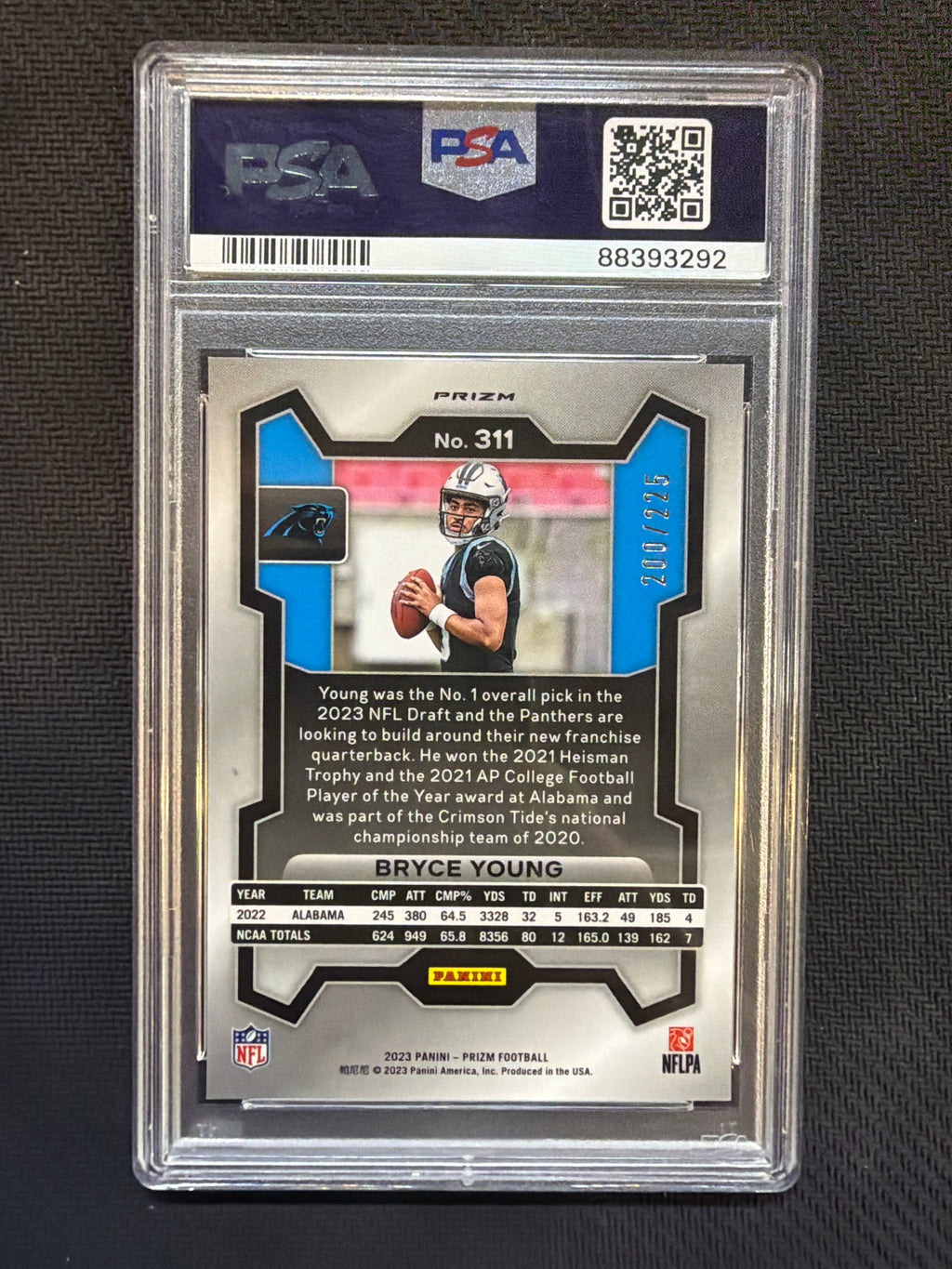 2023 Prizm Bryce Young Purple Ice /225 PSA 9 292