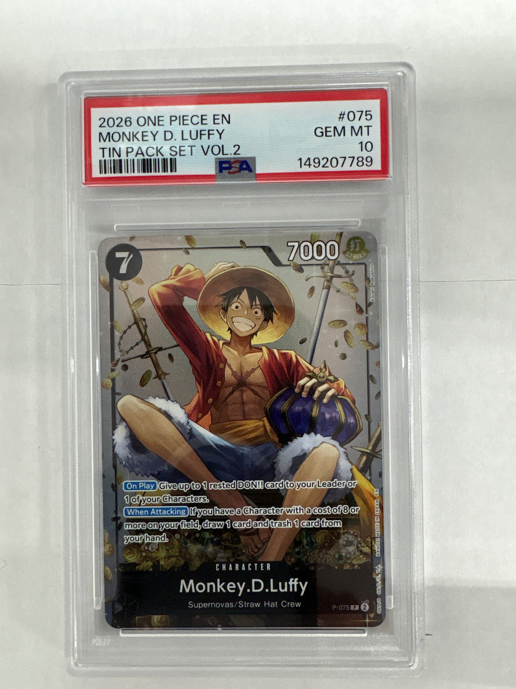 2026 One Piece Tin Pack Set Volume 2 Monkey D Luffy 075 PSA 10 789