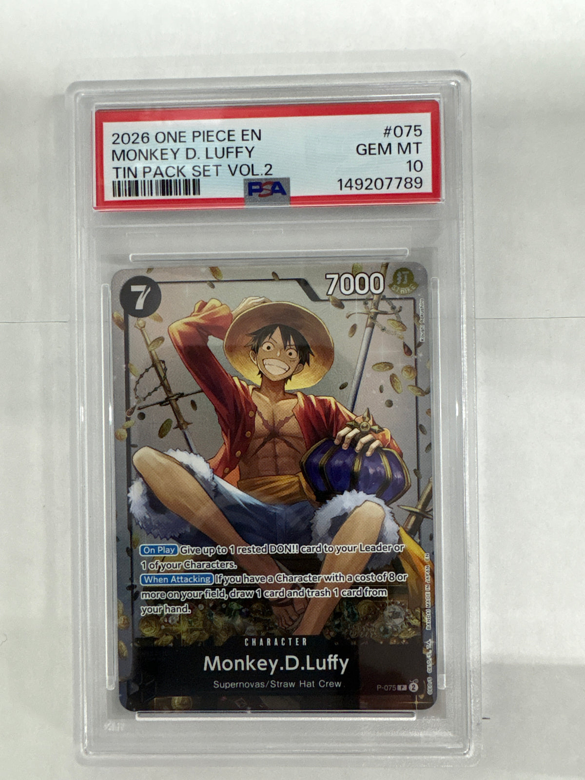 2026 One Piece Tin Pack Set Volume 2 Monkey D Luffy 075 PSA 10 789