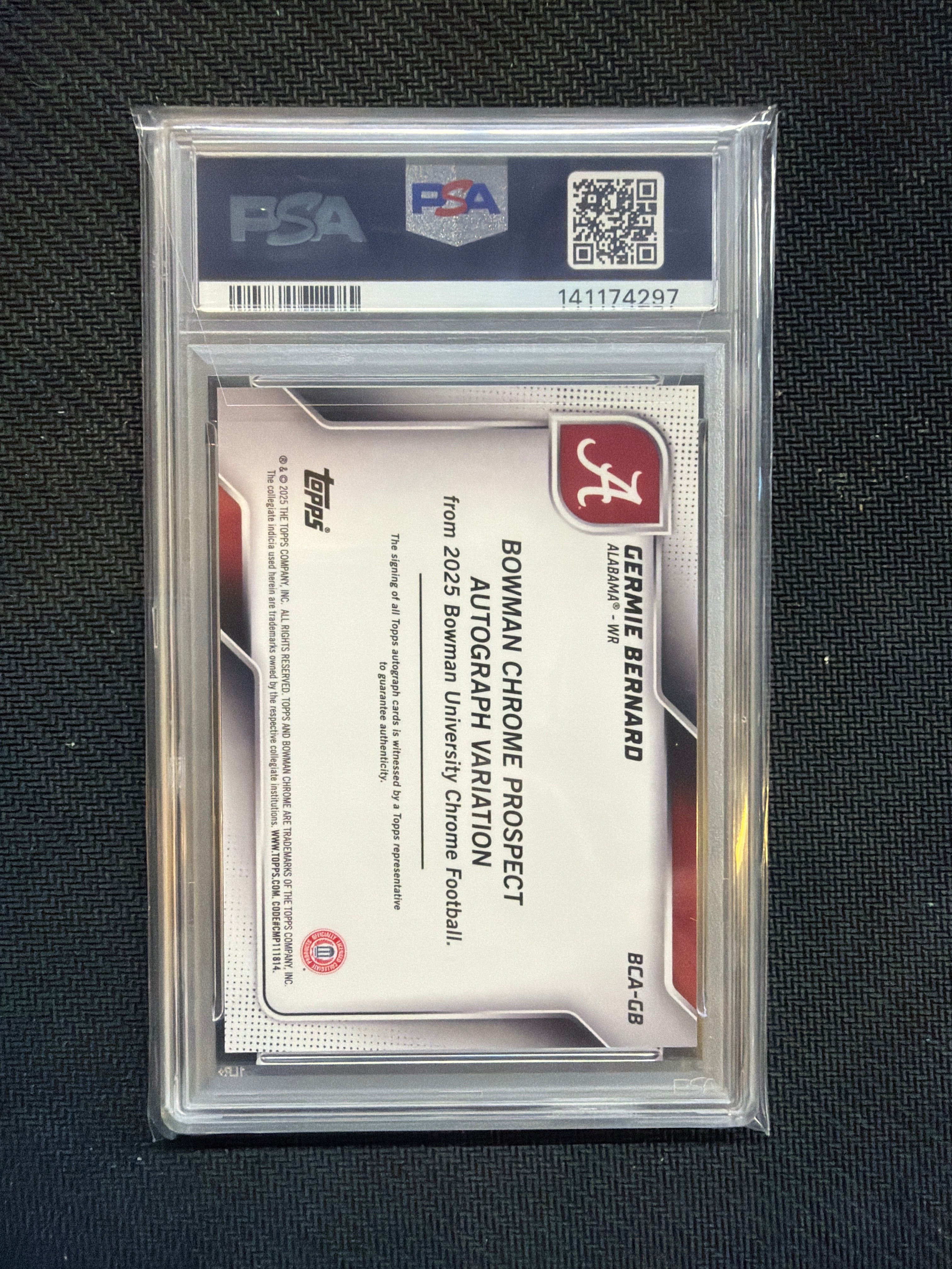 2025 Bowman U Chrome Germie Bernard Auto Rookie PSA 10 Alabama
