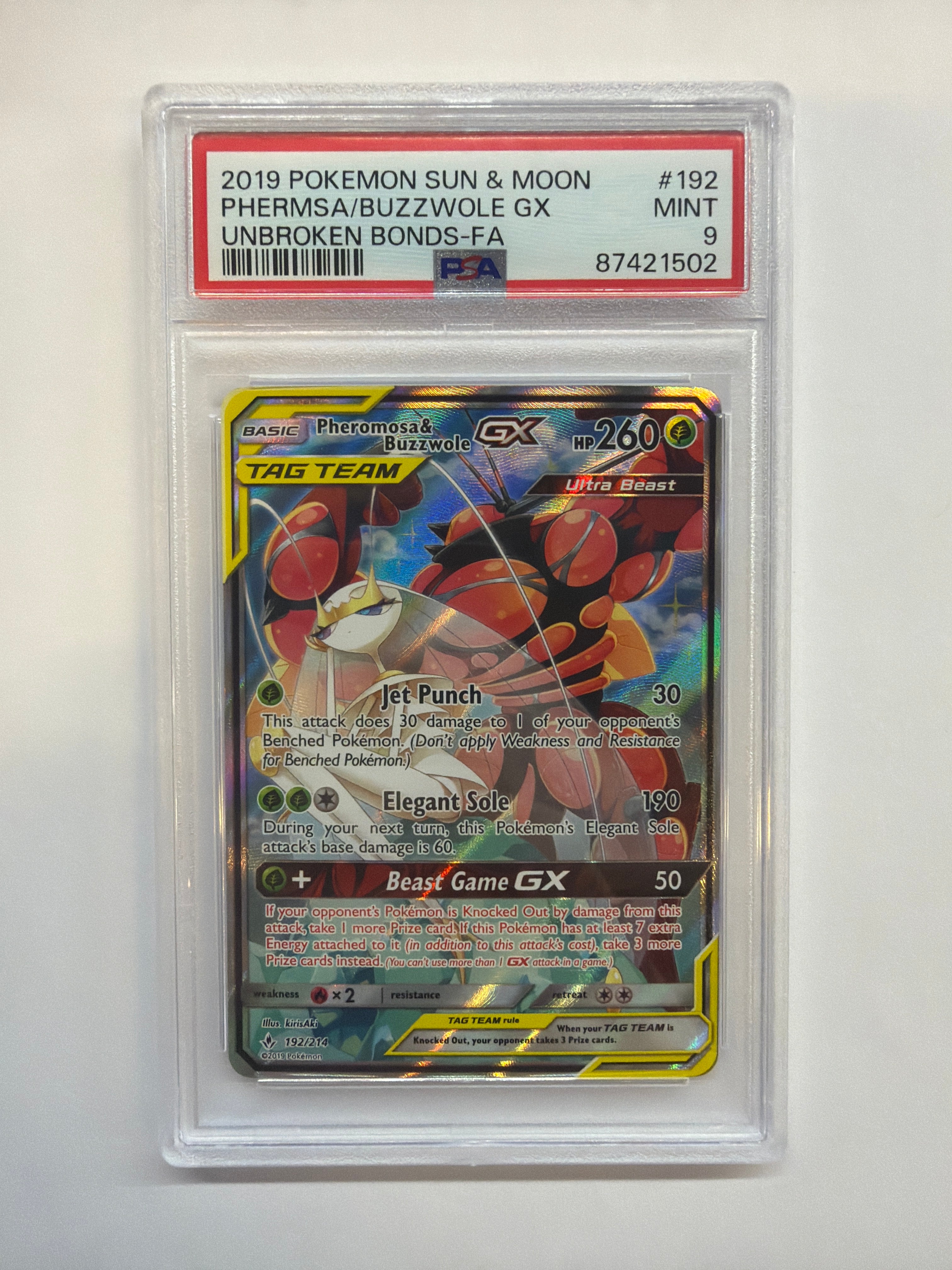 2019 Unbroken Bonds Pheromosa & Buzzwole GX 192 PSA 9