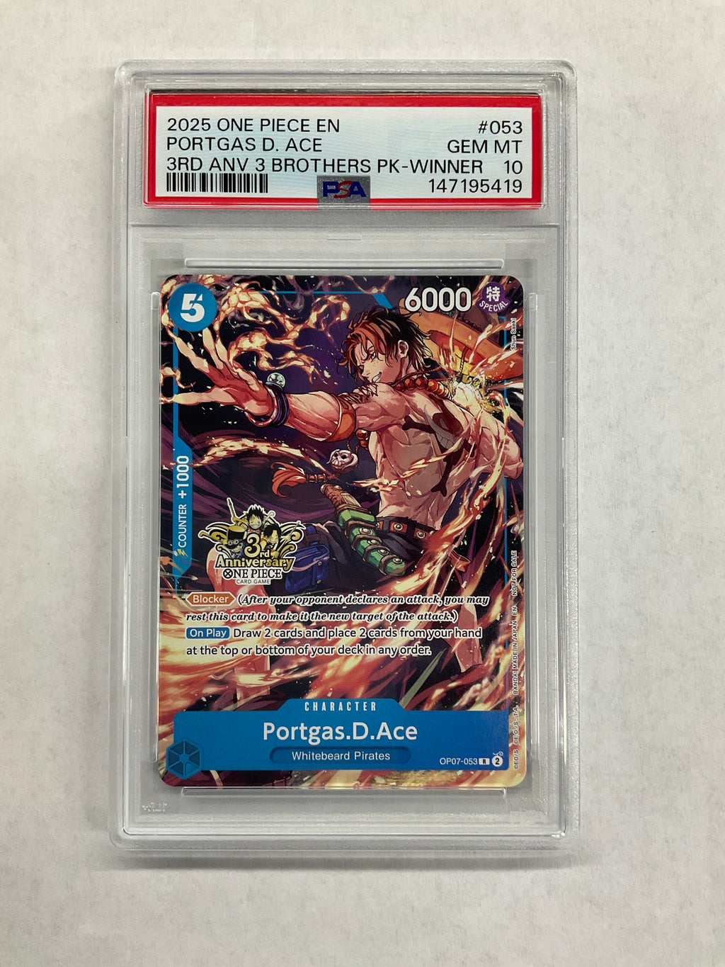2025 One Piece Portgas.D.Ace 3rd Anniversary Brothers Pack Winner #053 PSA 10
