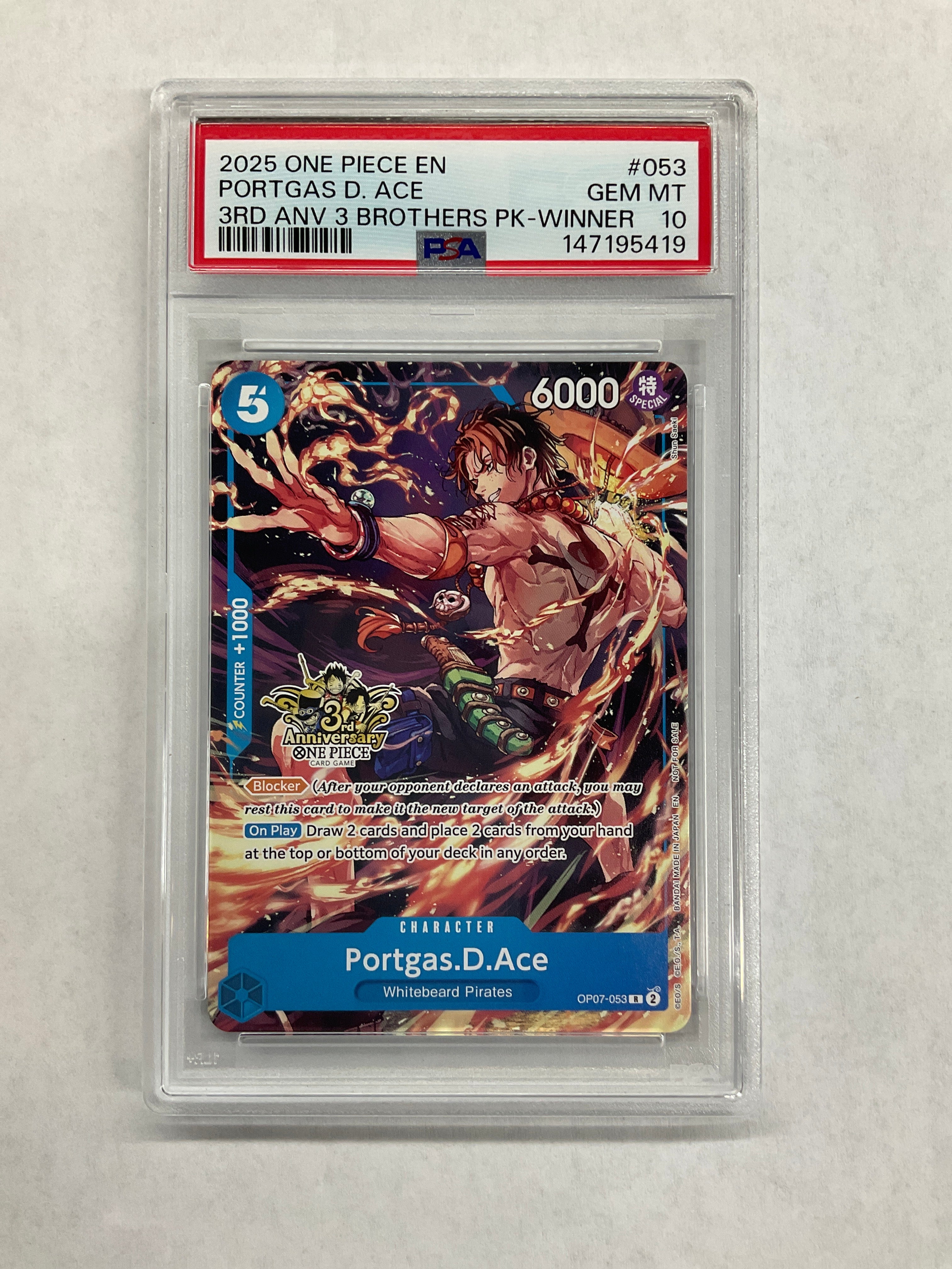 2025 One Piece Portgas.D.Ace 3rd Anniversary Brothers Pack Winner #053 PSA 10