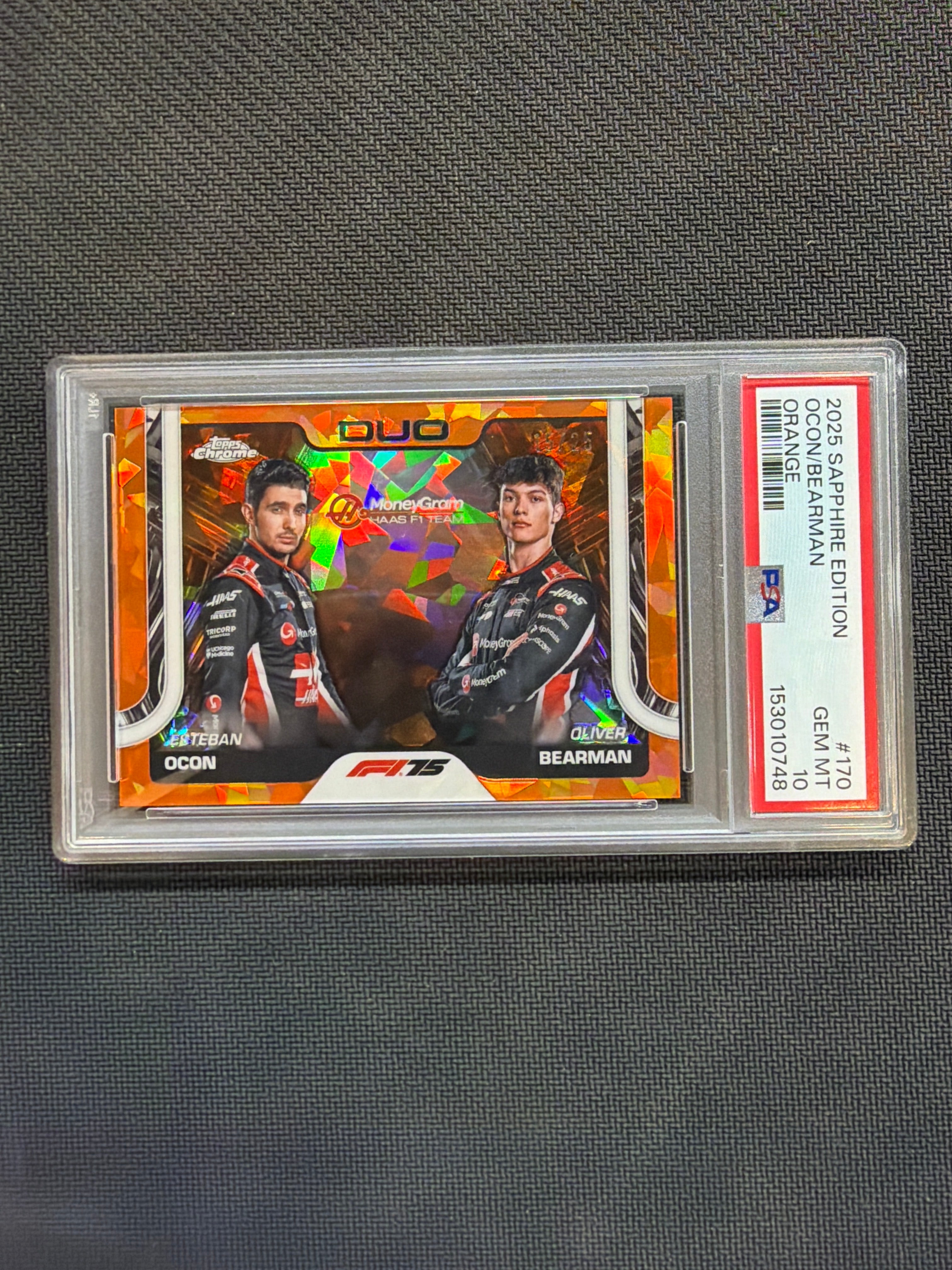2025 Topps Chrome F1 Esteban Ocon Oliver Bearman Orange /25 PSA 10