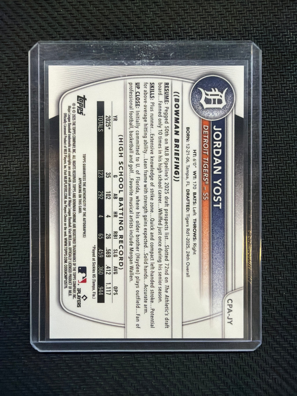 2025 Bowman Chrome Jordan Yost Auto Blue Wave /150
