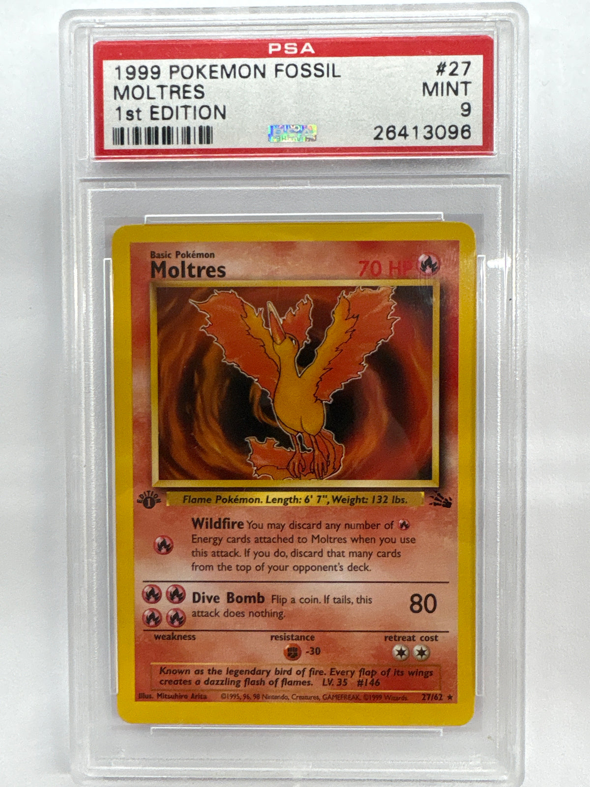 1999 Pokemon Fossil Moltres 1st Ed PSA 9