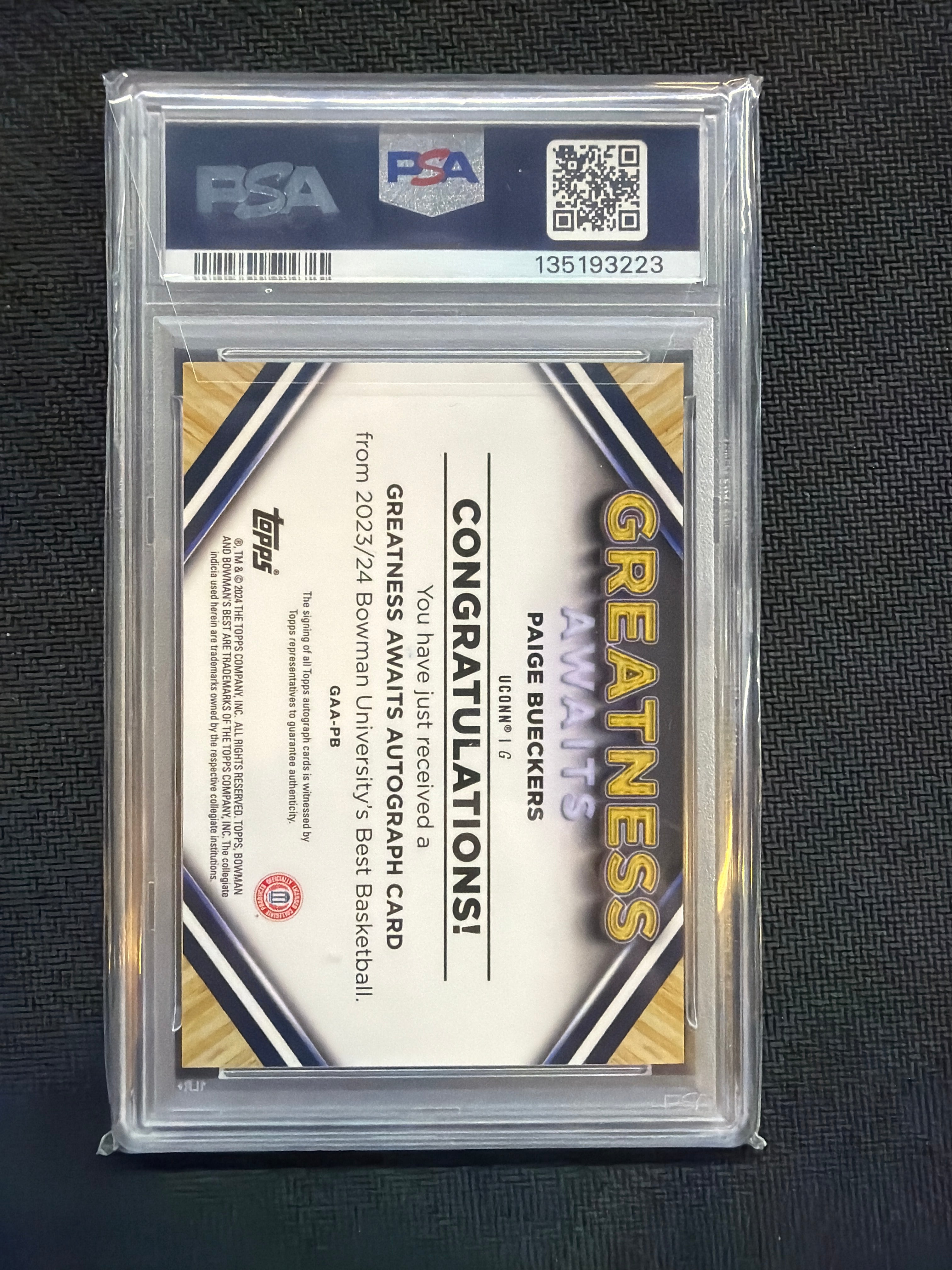 2023 Bowman U Best Paige Burckers Rookie Auto /25 Greatness Awaits PSA 9