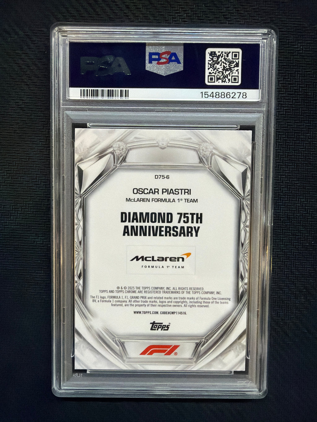 2025 Topps Chrome F1 Oscar Piastri Diamond 75th Anniversary PSA 10