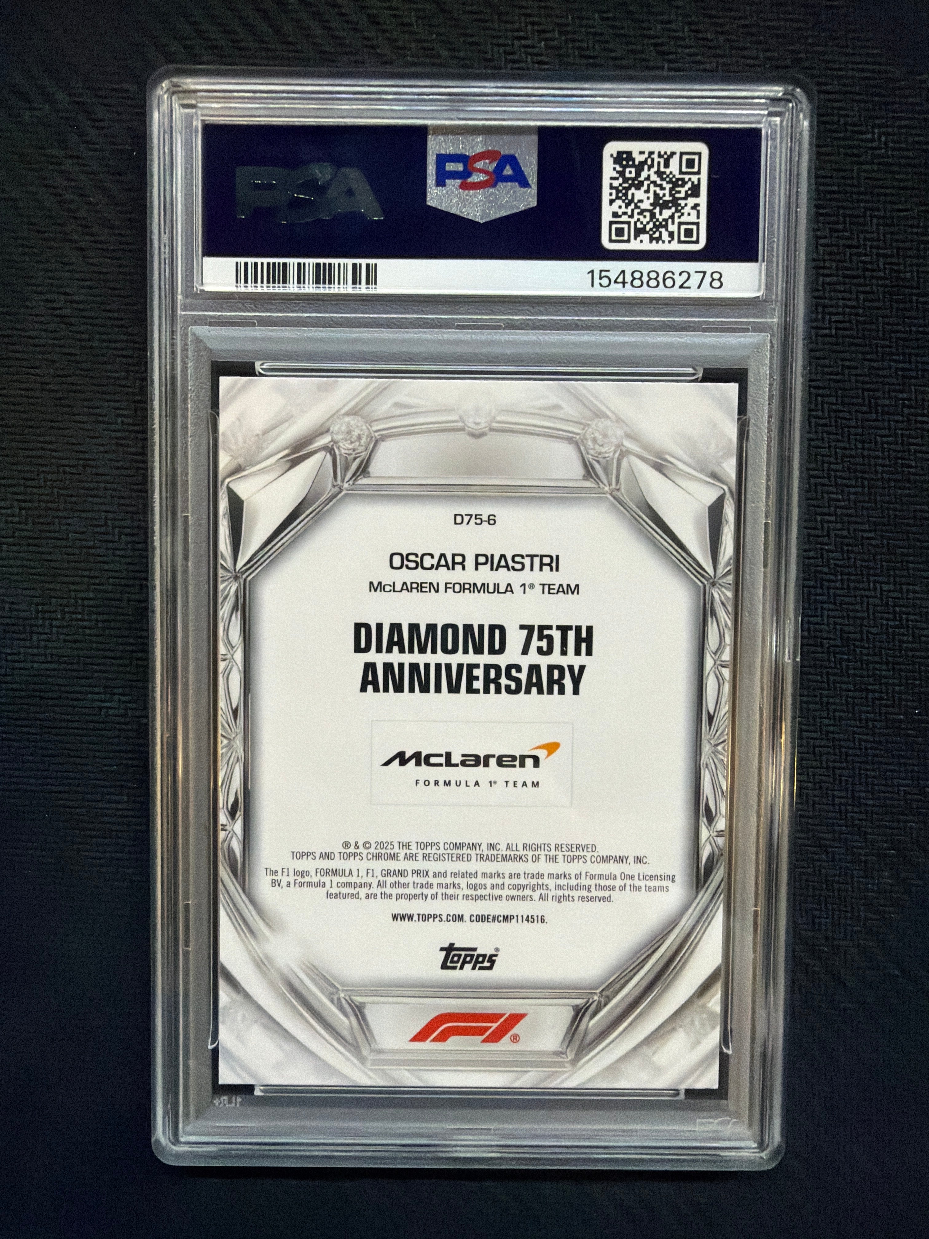 2025 Topps Chrome F1 Oscar Piastri Diamond 75th Anniversary PSA 10