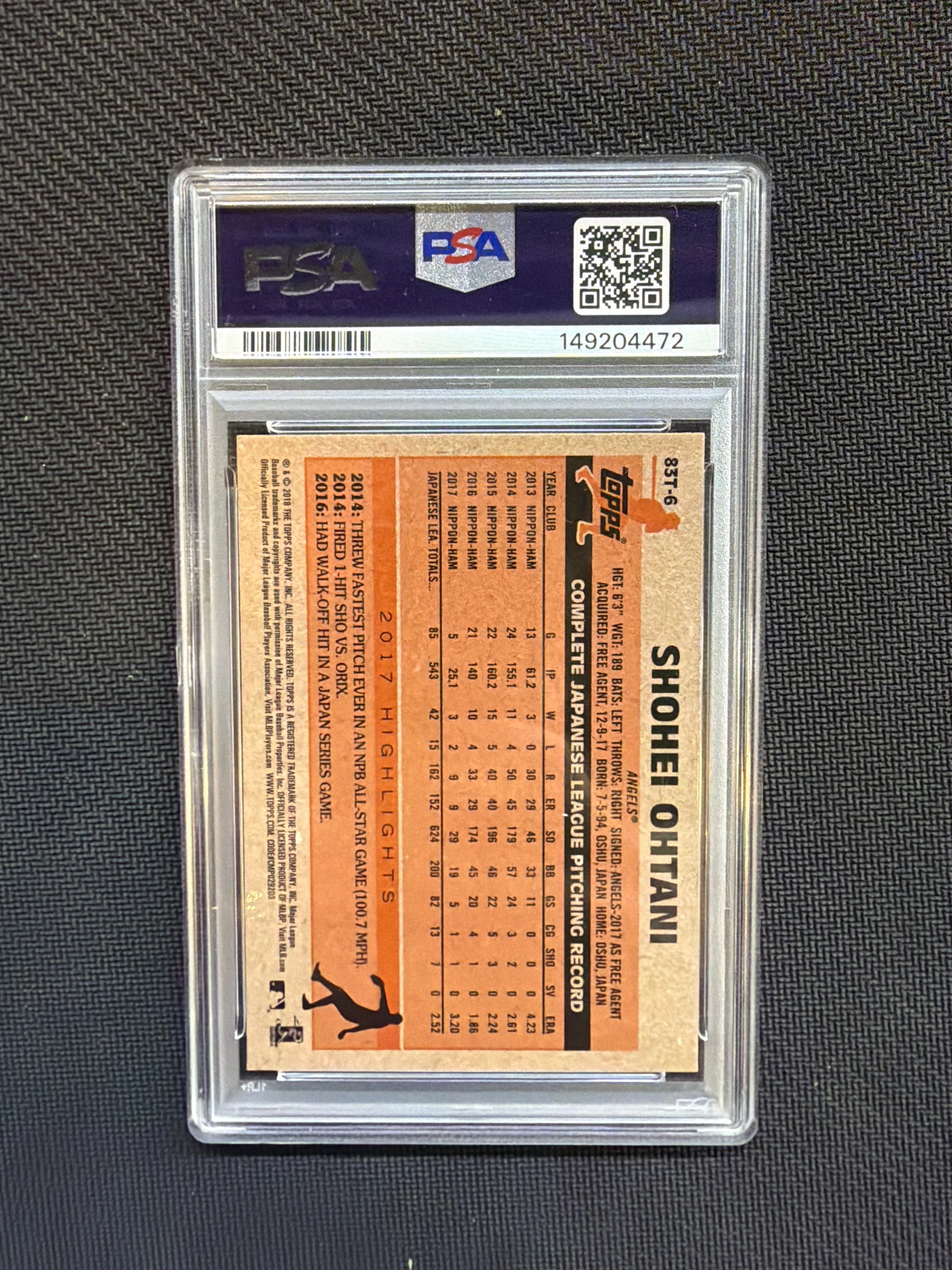 2018 Topps Chrome 83 Shohei Ohtani PSA 9 Refactor Rookie 472