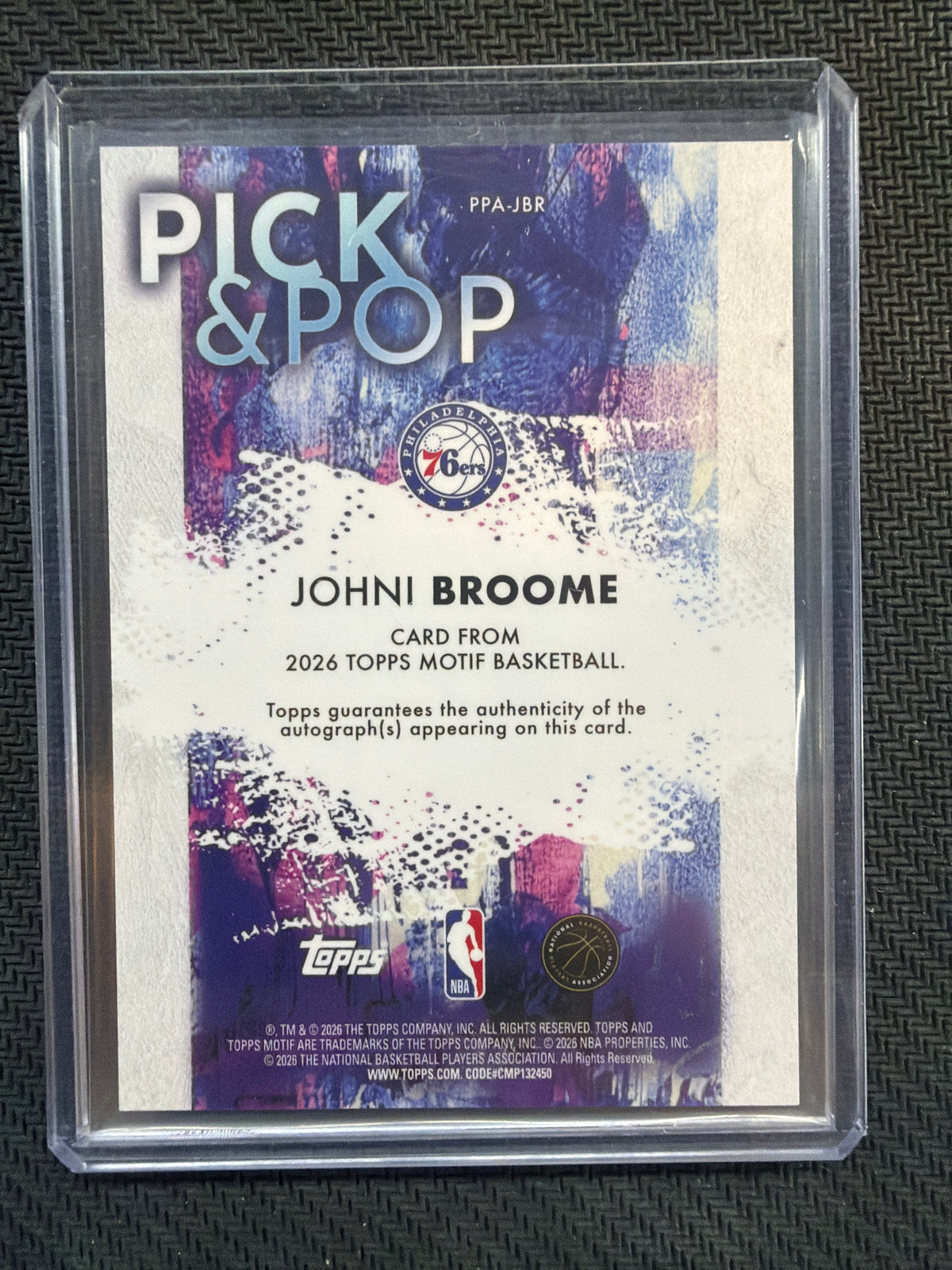 2026 Topps Motif Johni Broome Pick & Pop Auto /25 Sixers Auburn