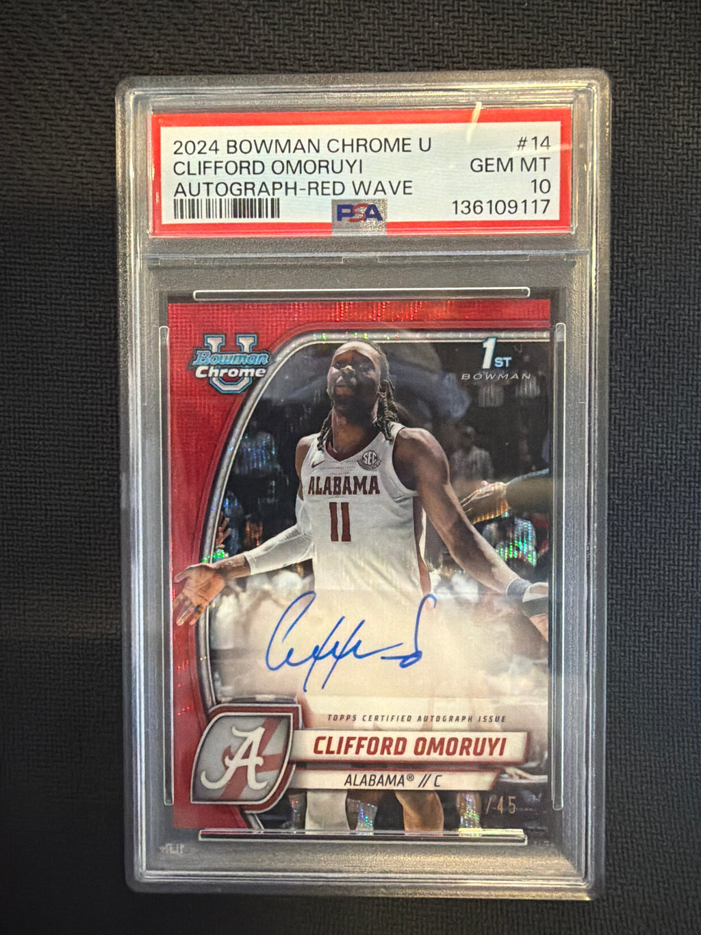 2024 Bowman U Chrome Clifford Omoruyi Auto Red Wave /45 PSA 10 Alabama