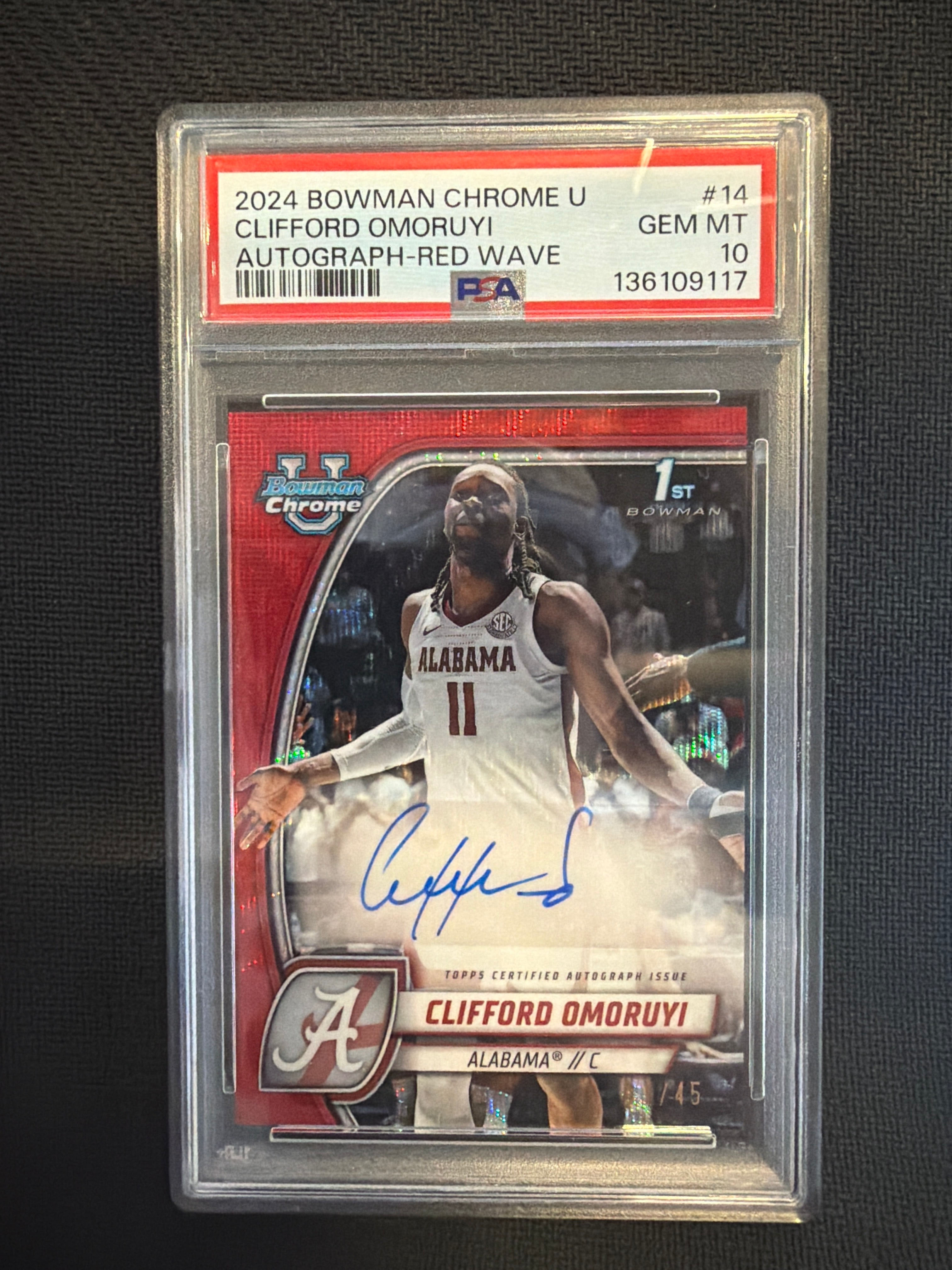 2024 Bowman U Chrome Clifford Omoruyi Auto Red Wave /45 PSA 10 Alabama