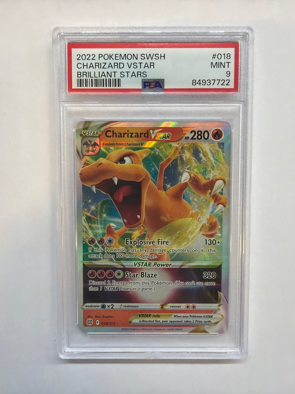 2022 Pokemon Brilliant Stars Charizard Vstar 018 PSA 9