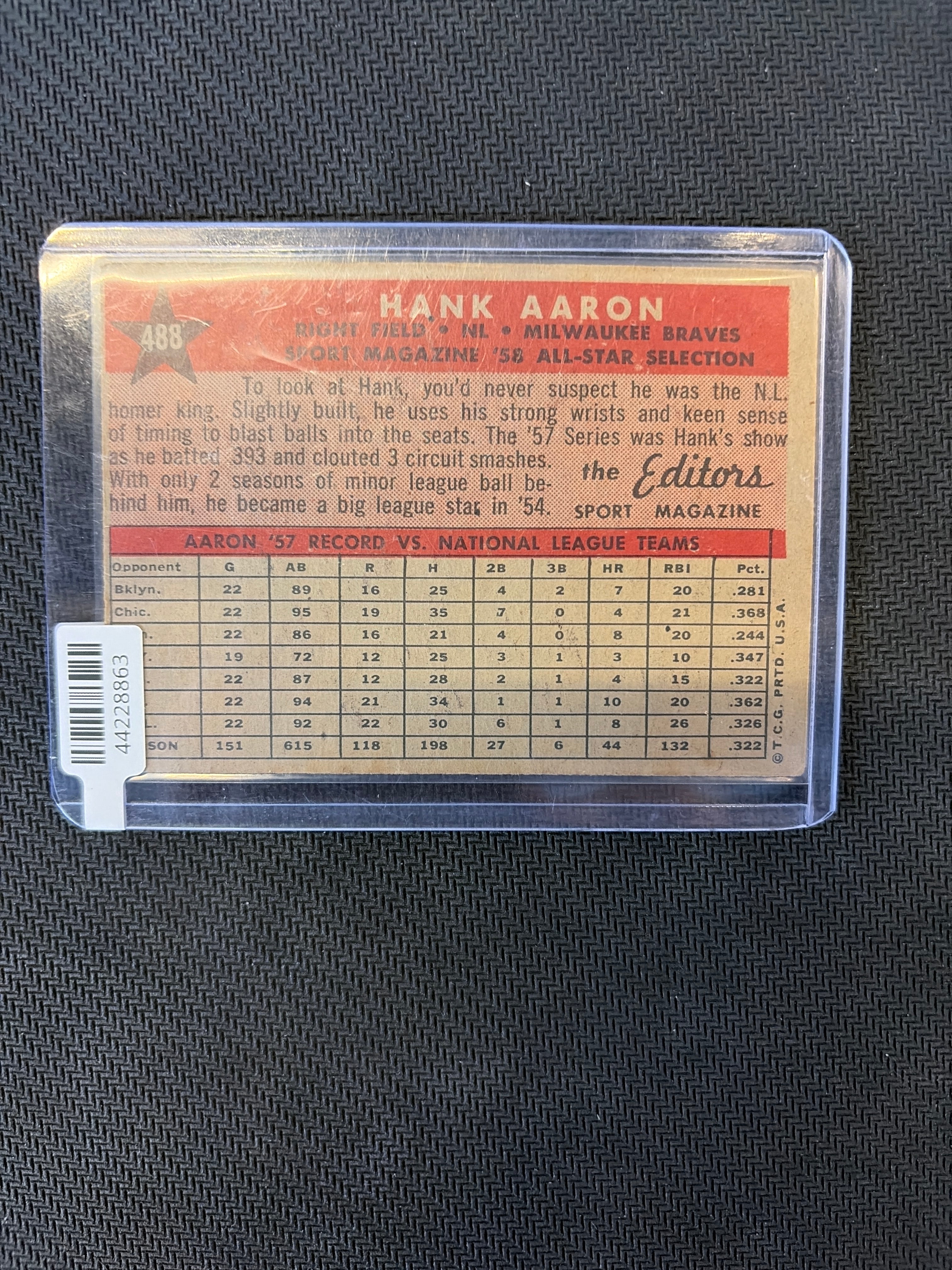 1958 Topps Hank Aaron All Star #488 Braves