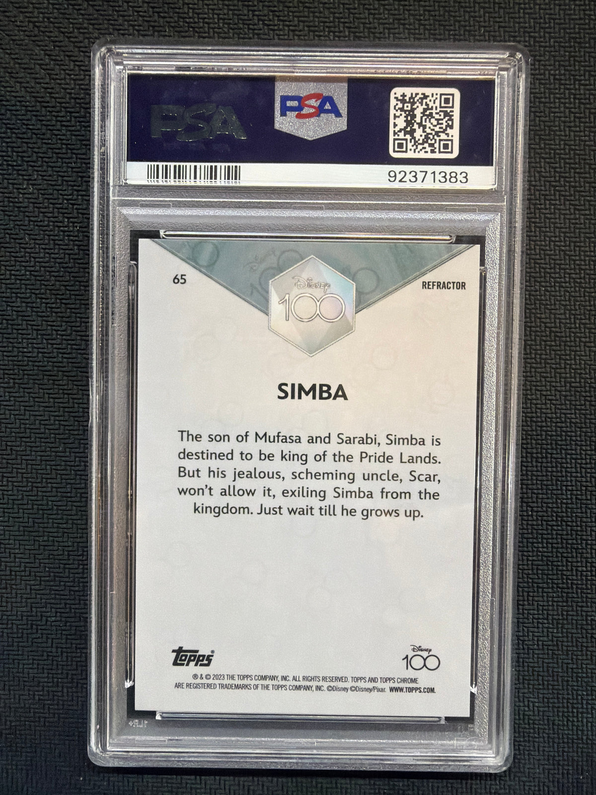2023 Topps Chrome Disney 100 Simba Refractor PSA 9 383