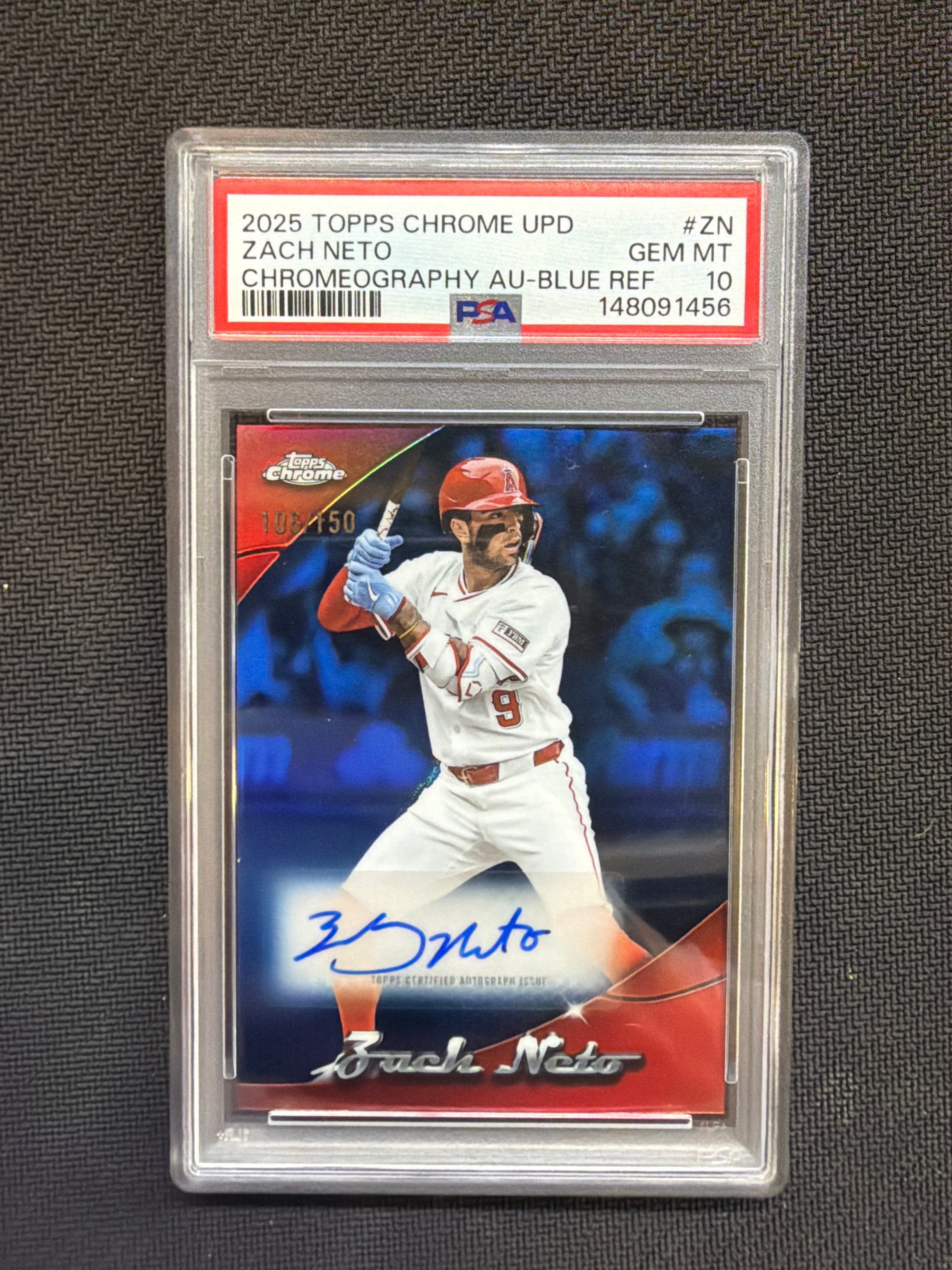 2025 Topps Chrome Update Zach Neto Chromeography Auto Blue /150 PSA 10