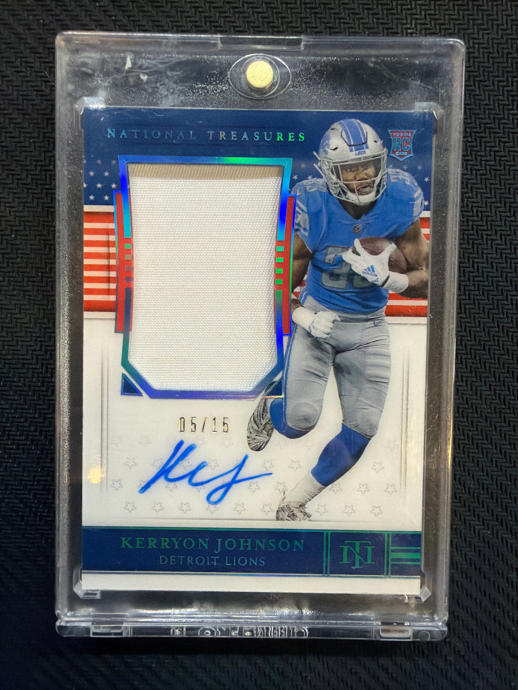 2018 National Treasures Kerryon Johnson Patch Auto /15 Stars & Stripes RPA