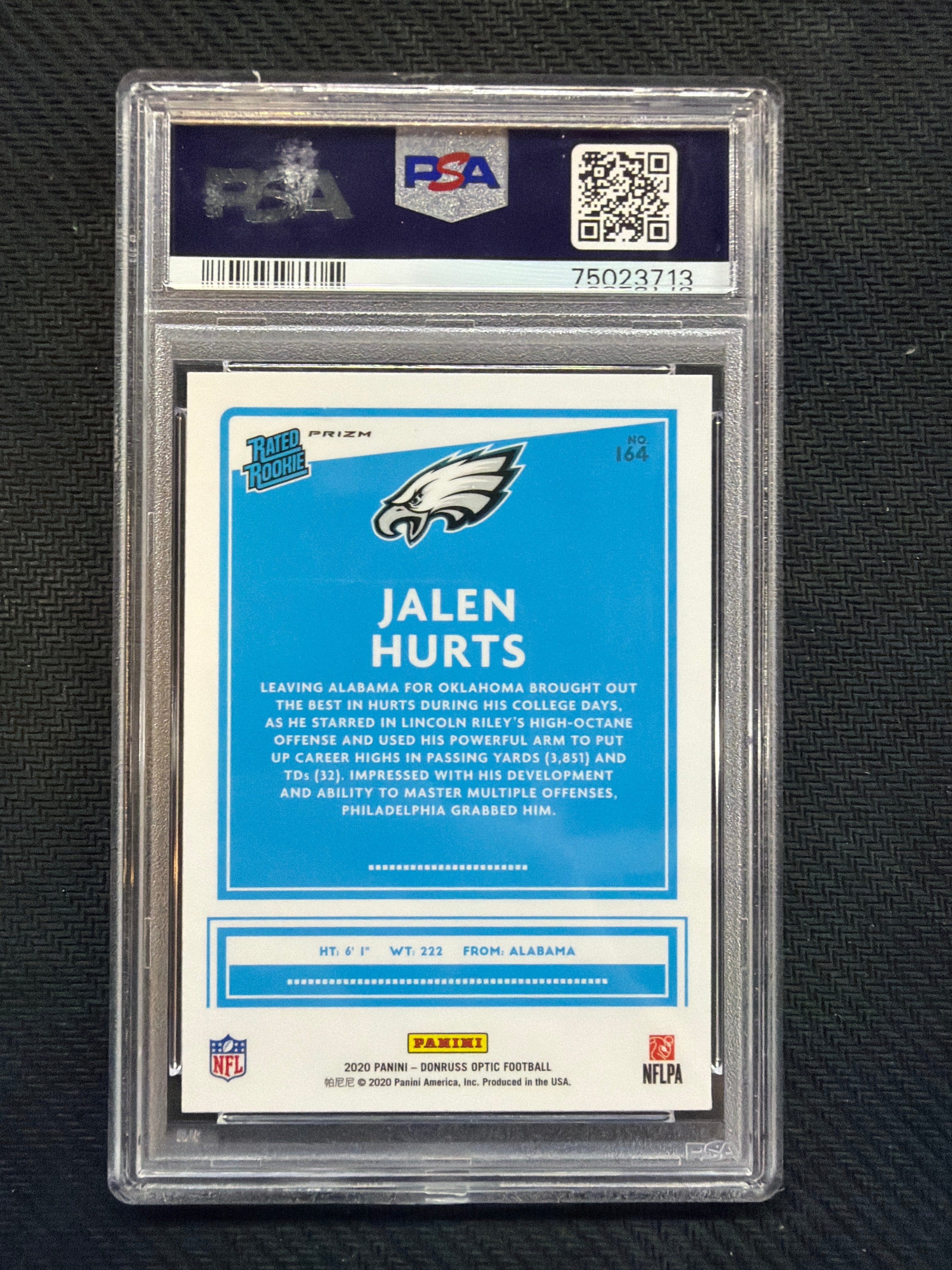 2020 Optic Jalen Hurts Rookie Pink PSA 10 Eagles 713