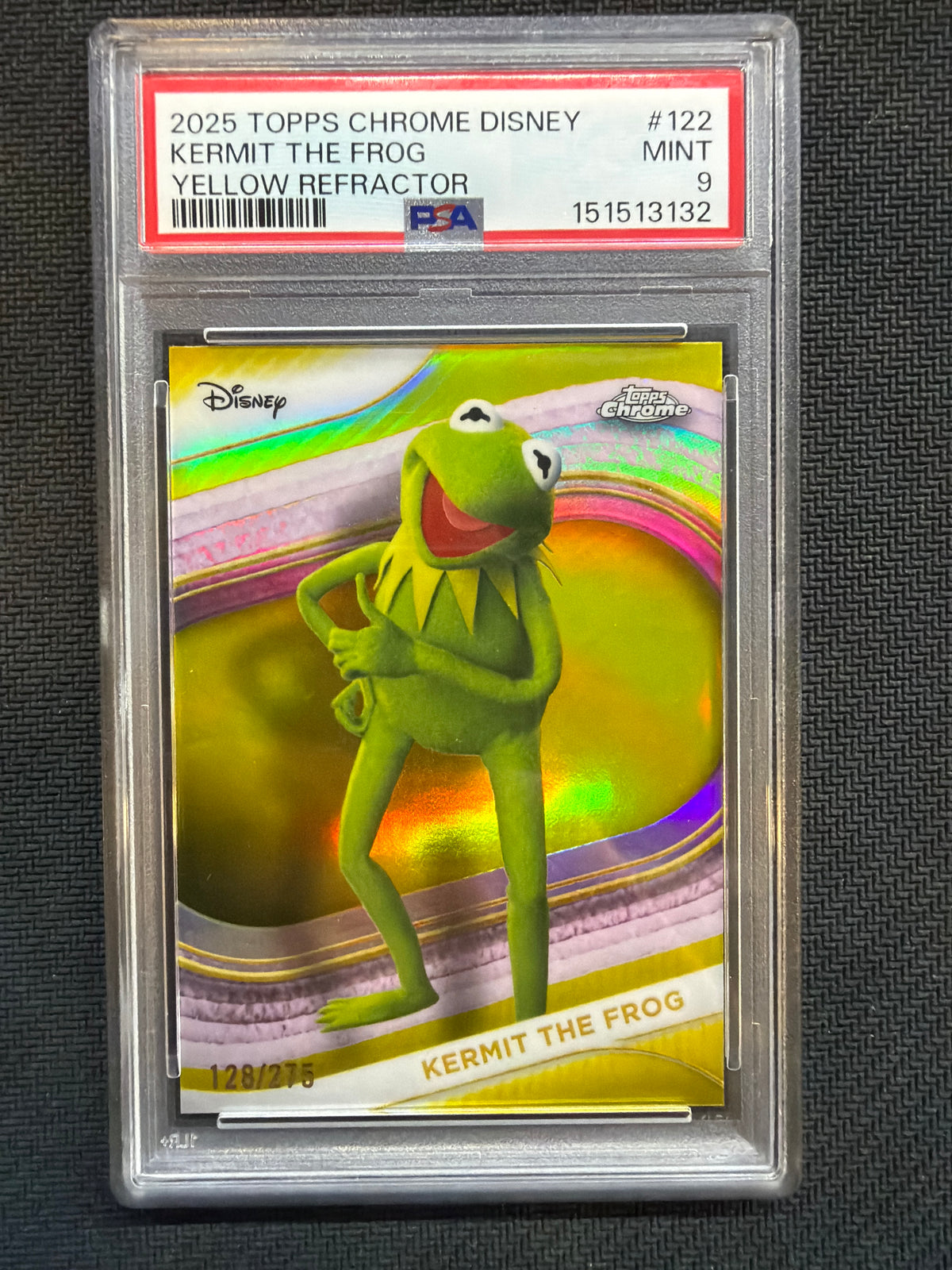 2025 Topps Chrome Disney Kermit The Frog Yellow /275 PSA 9