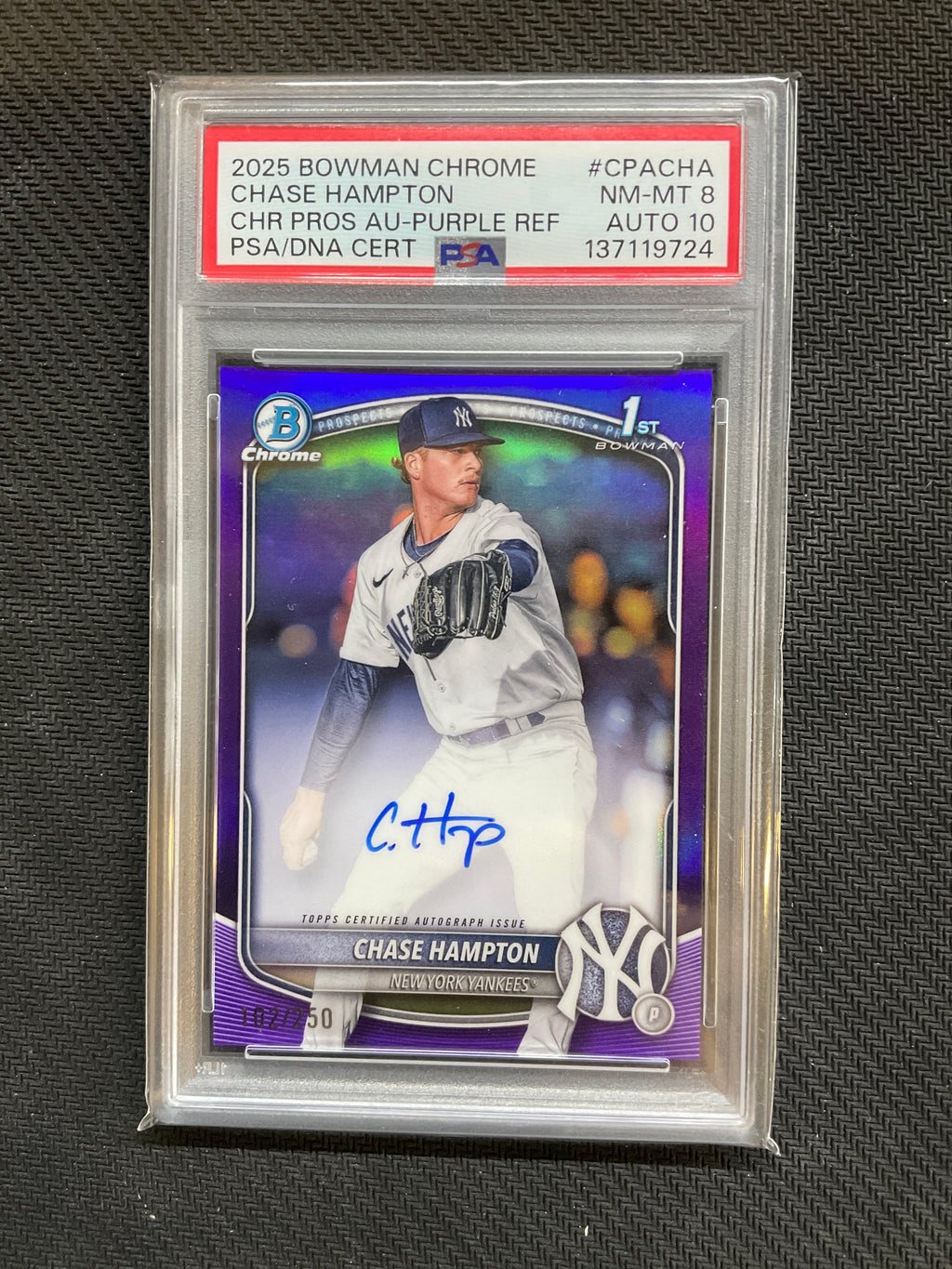 2025 Bowman Chrome Chase Hampton Purple Auto /250 PSA 8 10