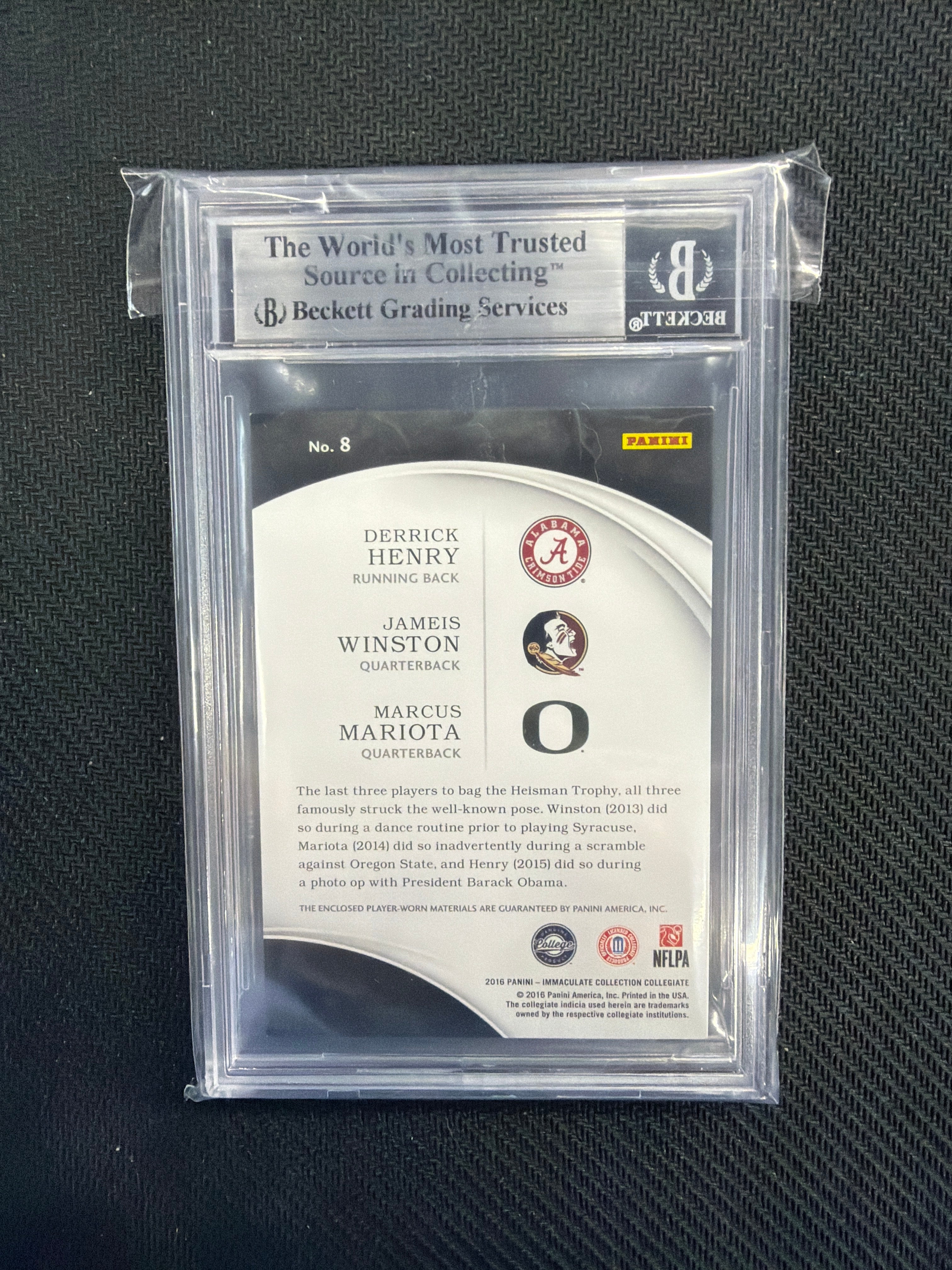 2016 Immaculate Collegiate Derrick Henry Jameis Winston Marcus Mariota Patch /99 BGS 8.5