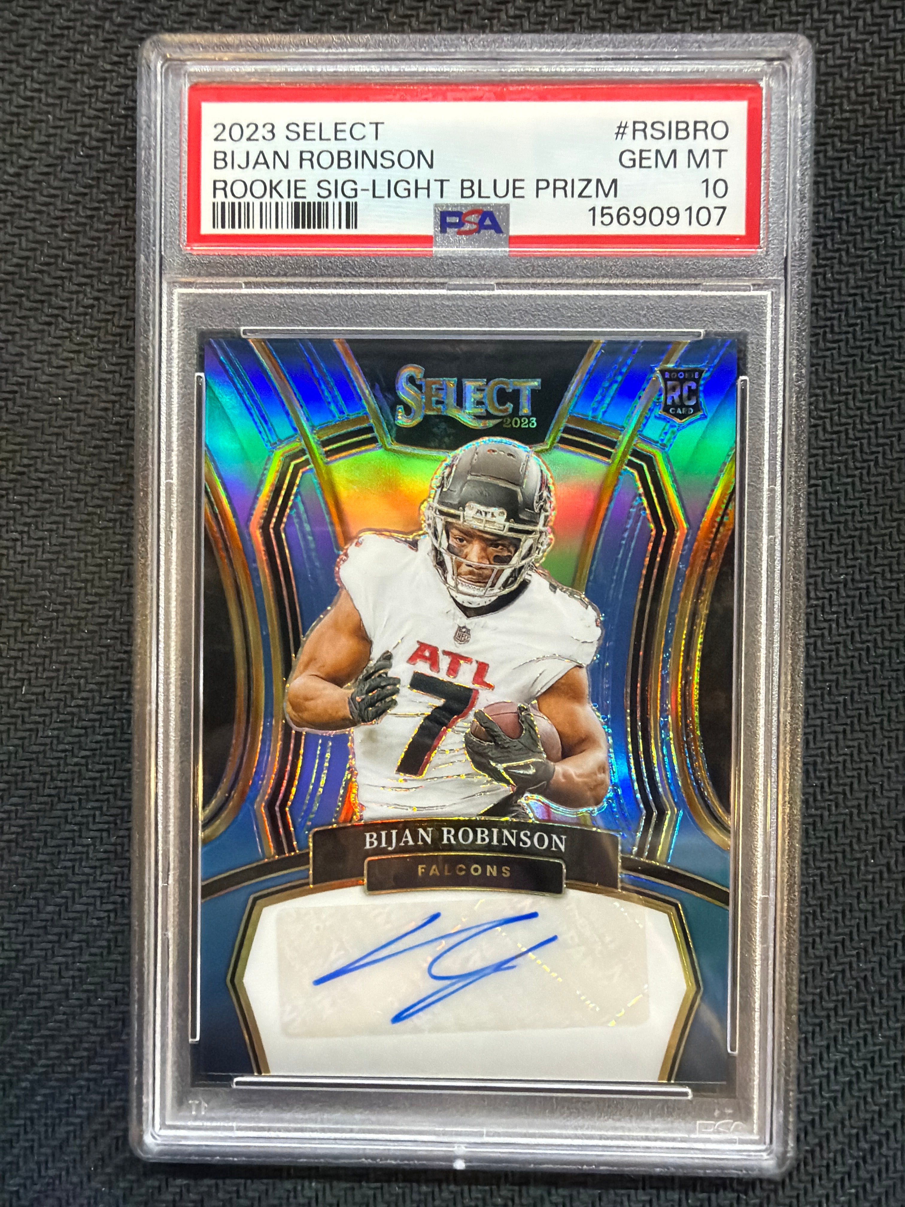 2023 Select Bijan Robinson Rookie Signature Light Blue /49 #RSIBRO PSA 10 Falcons