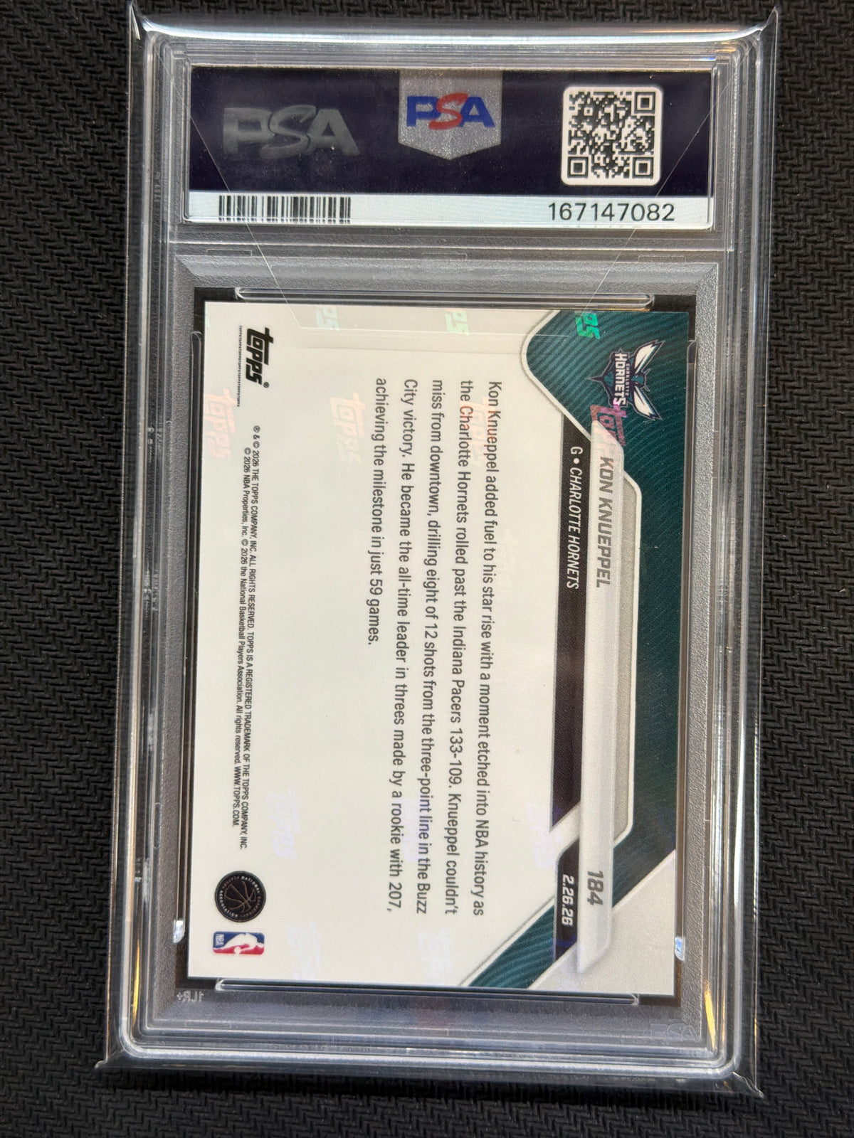 2025/26 Topps Now Kon Knueppel Rookie #184 Career 3PM PSA 10 082