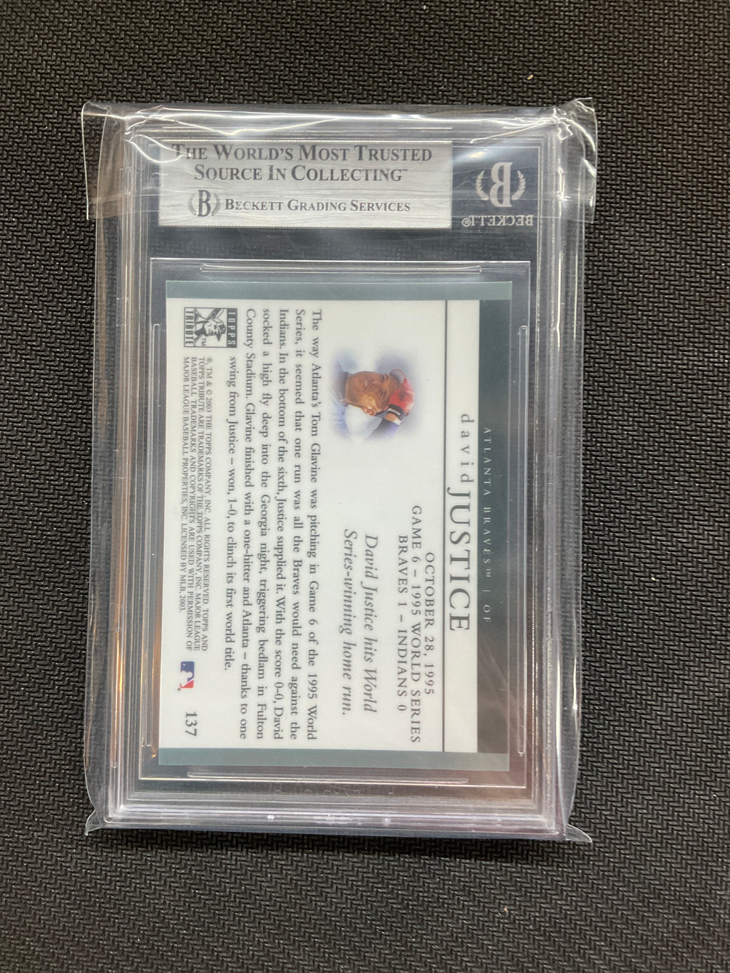 2003 Topps Tribute World Series David Justice BGS 9 Braves