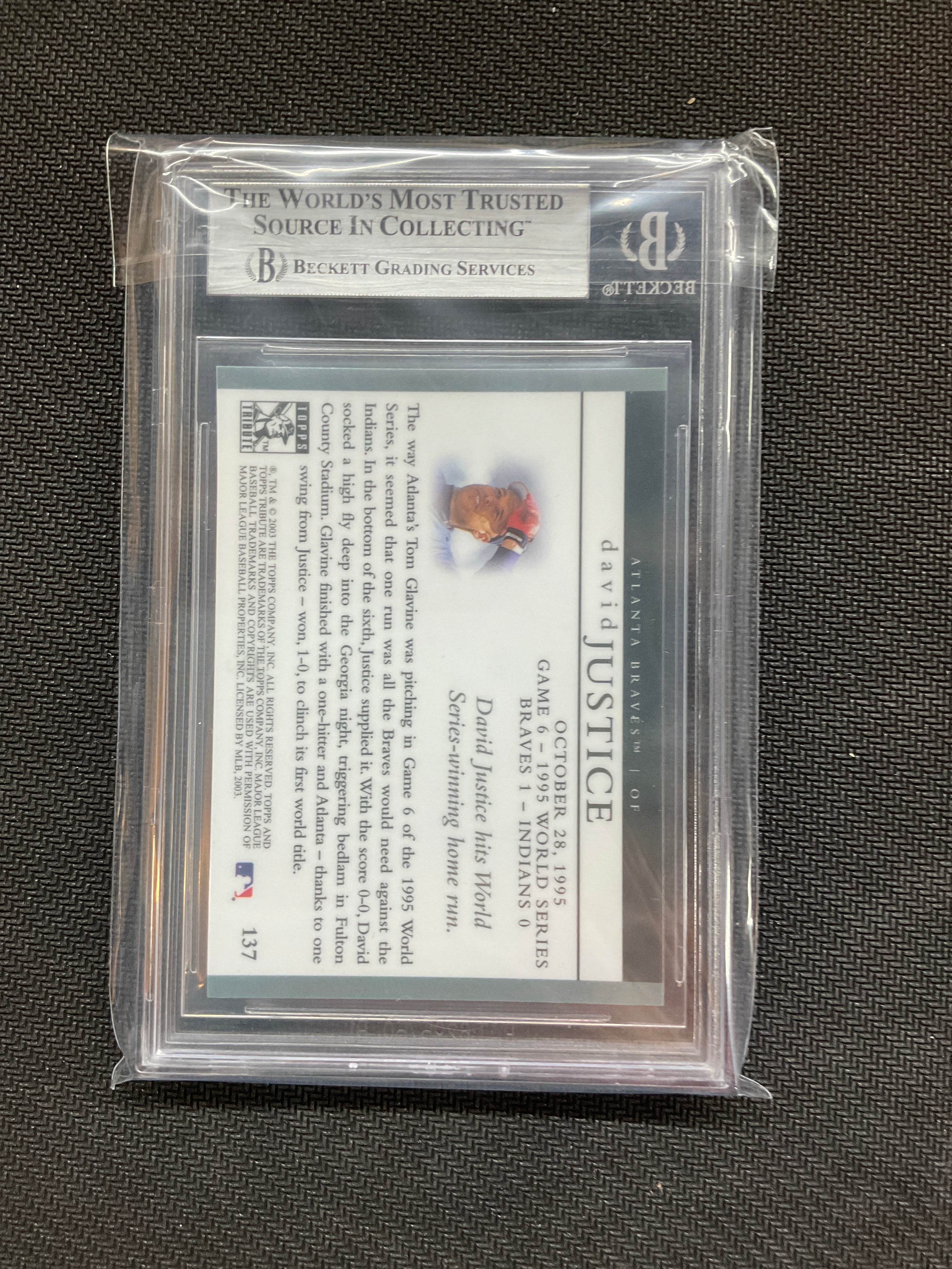 2003 Topps Tribute World Series David Justice BGS 9 Braves