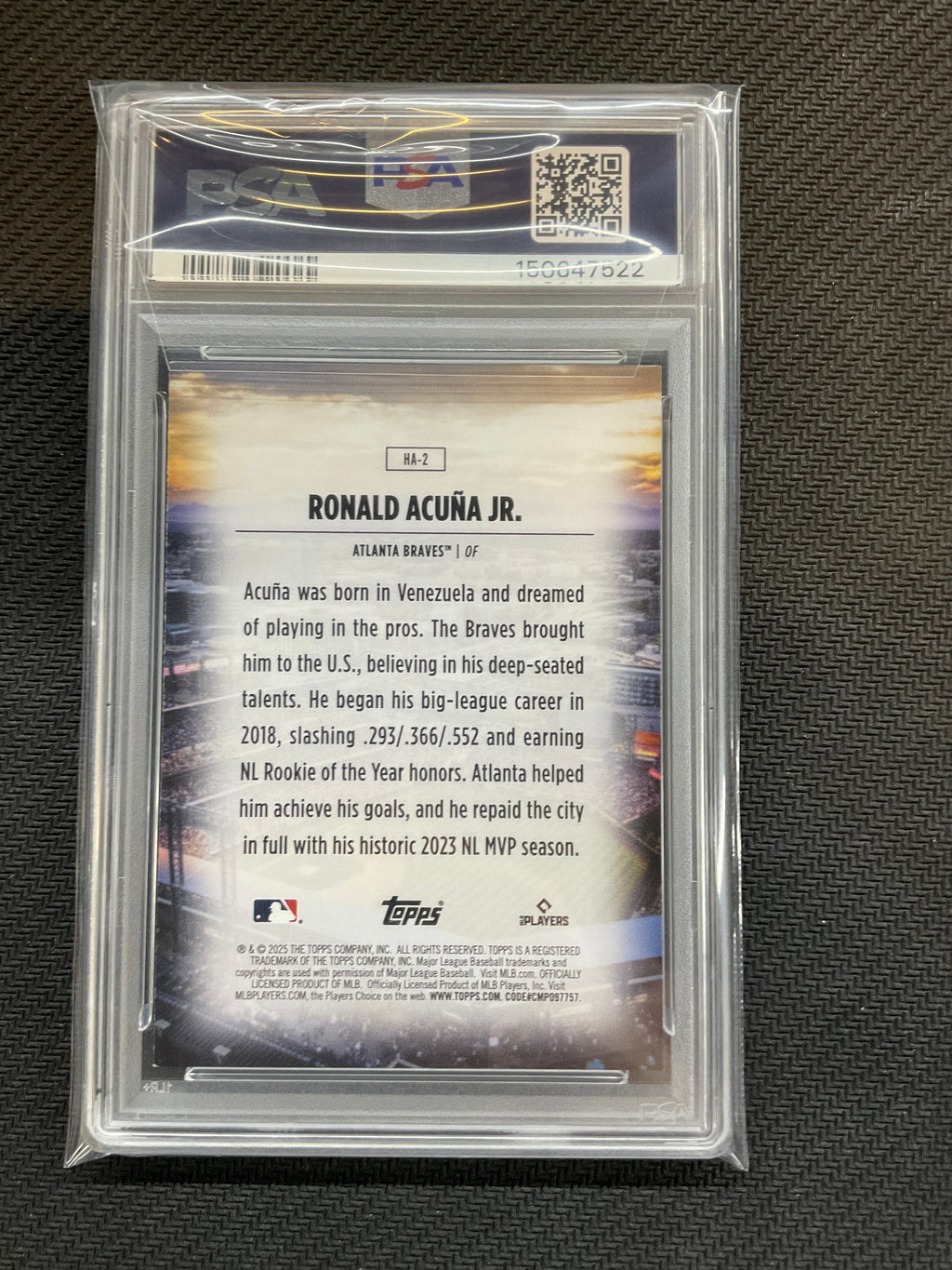 2025 Topps Ronald Acuna Jr. Home Field Advantage PSA 8 Case Hit