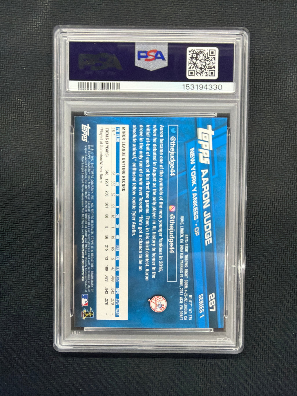 2017 Topps Aaron Judge Rookie PSA 8 Yankees