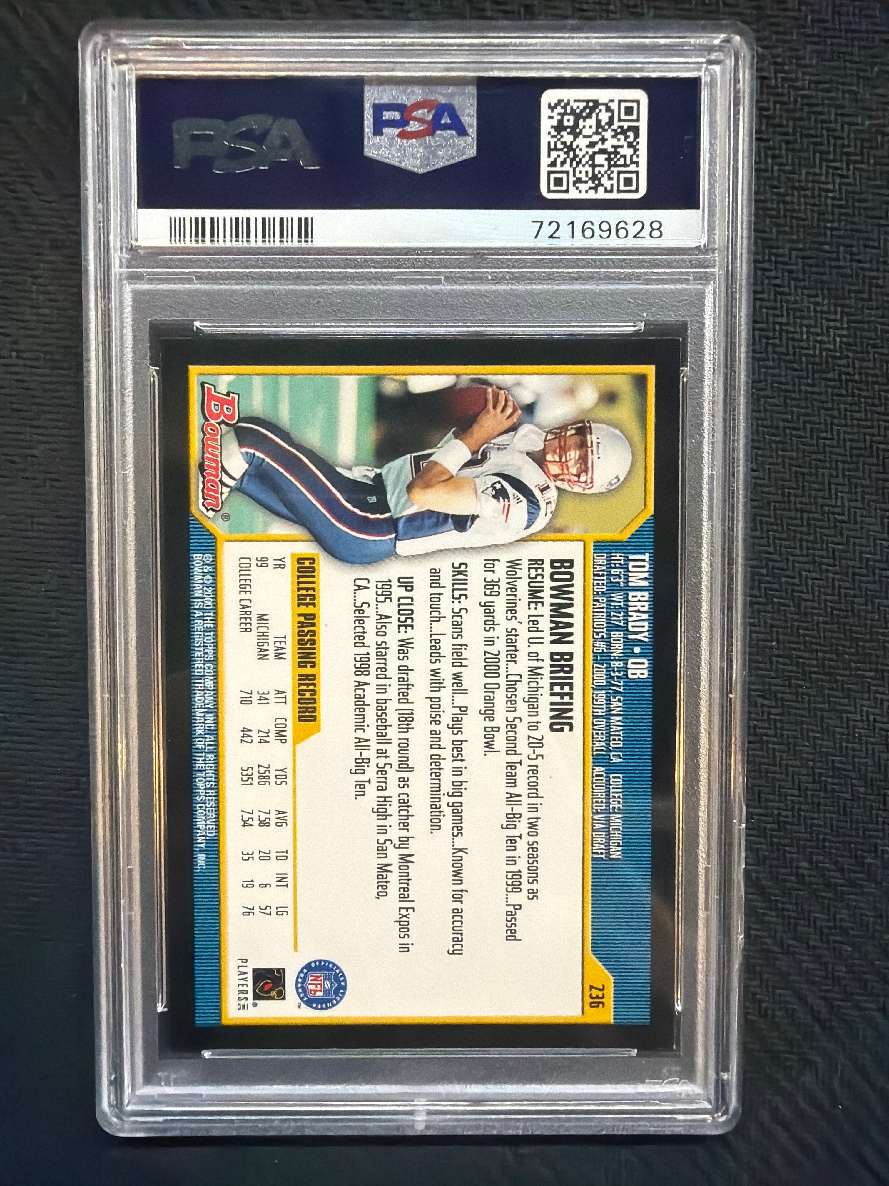 2000 Bowman Tom Brady Rookie #236 PSA 8 Patriots 628