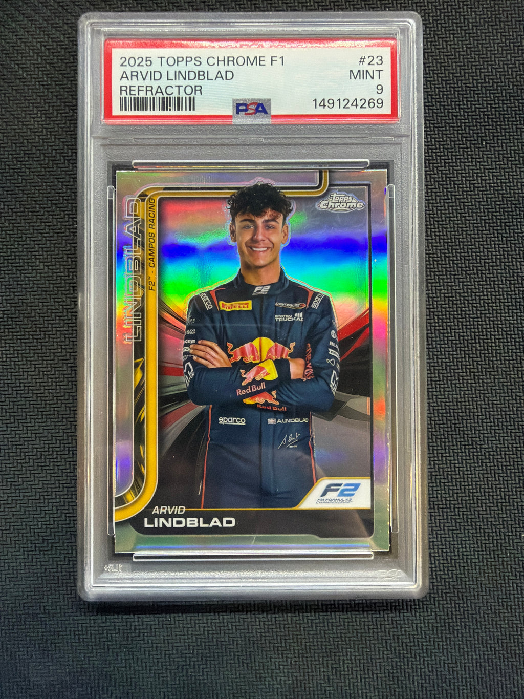 2025 Topps Chrome F1 Arvid Lindblad Rookie Refractor PSA 9