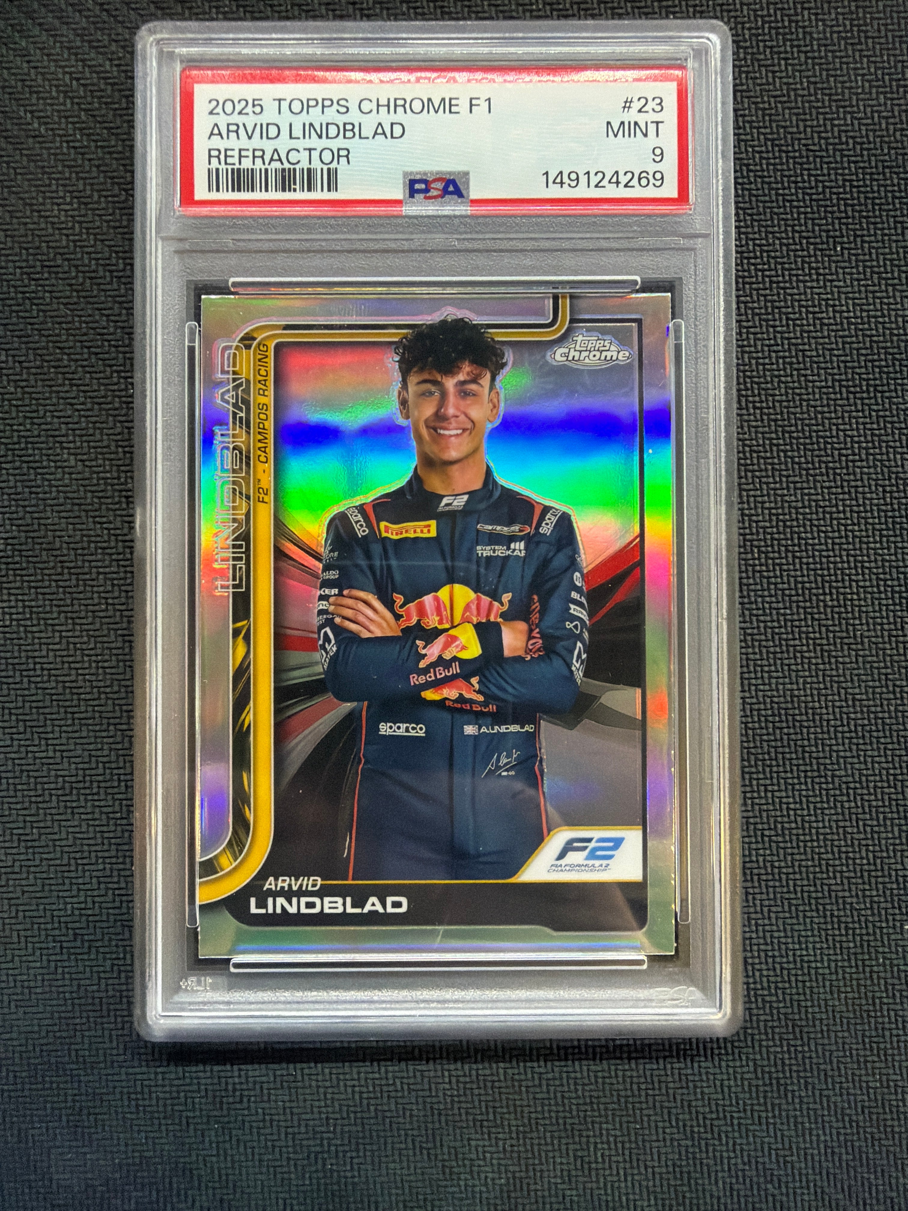 2025 Topps Chrome F1 Arvid Lindblad Rookie Refractor PSA 9