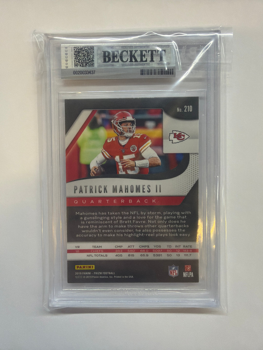 2019 Prizm #210 Patrick Mahomes II BGS 9 Cheifs