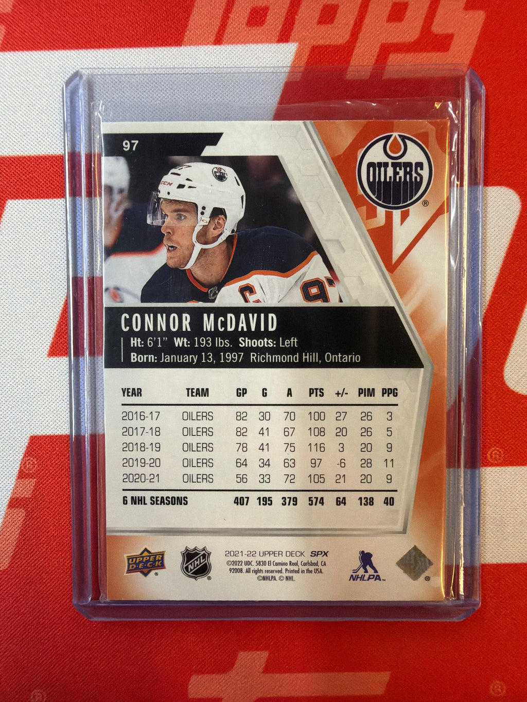 2021-22 Upper Deck SPX Connor Mcdavid  /299 Oliers