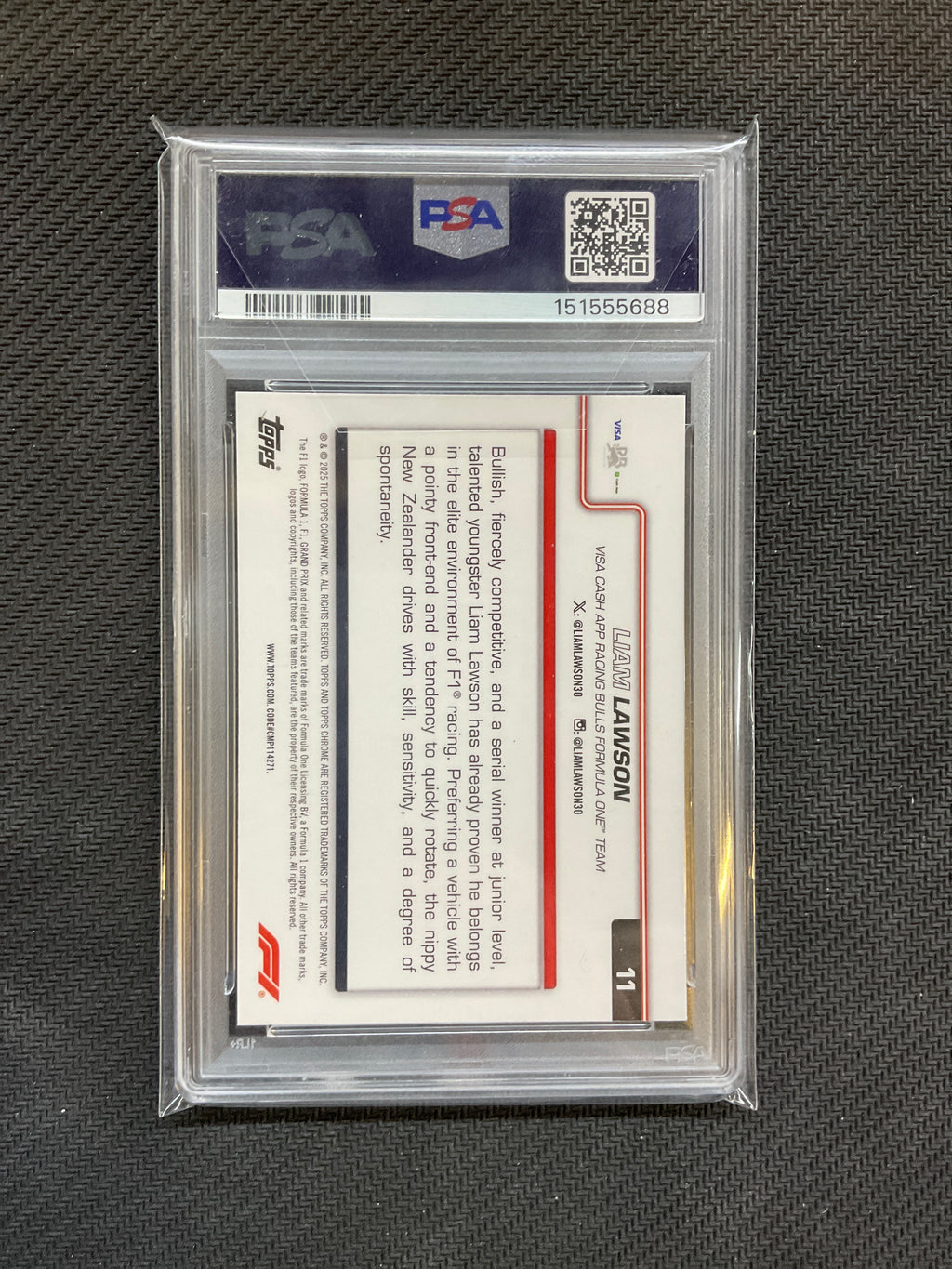 2025 Topps Chrome F1 Sapphire Liam Lawson Rookie PSA 10 688