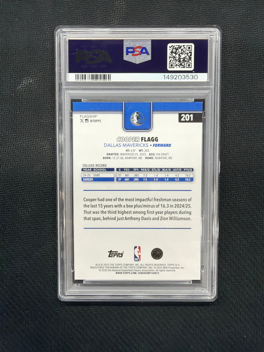 2025 Topps Cooper Flagg Rookie PSA 8 Mavericks