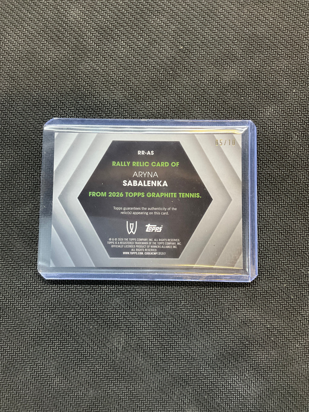 2026 Topps Graphite Aryna Sabalenka Rally Relic /10