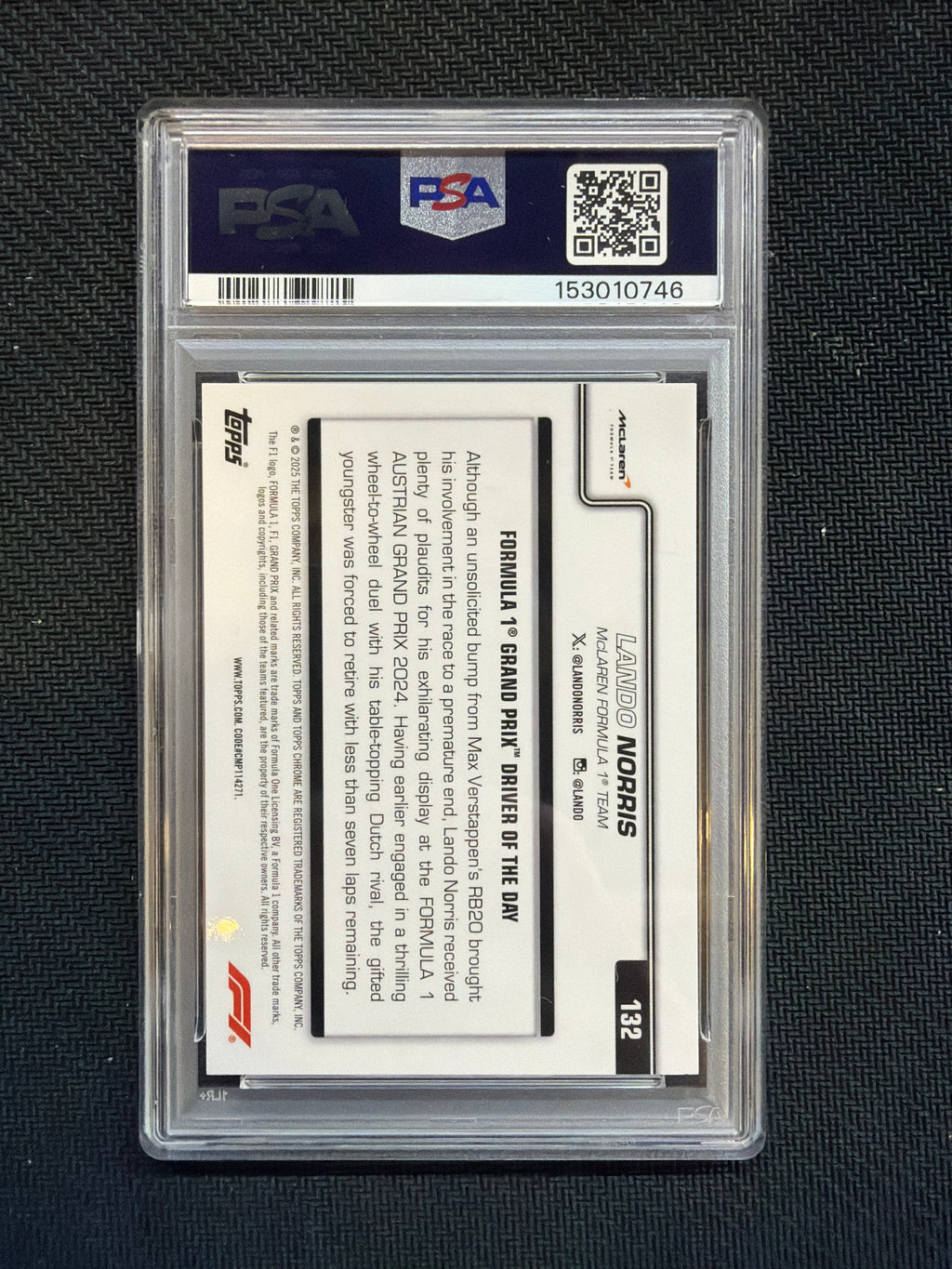 2025 Topps Chrome F1 Sapphire Lando Norris Gold /50 PSA 9 Mclaren
